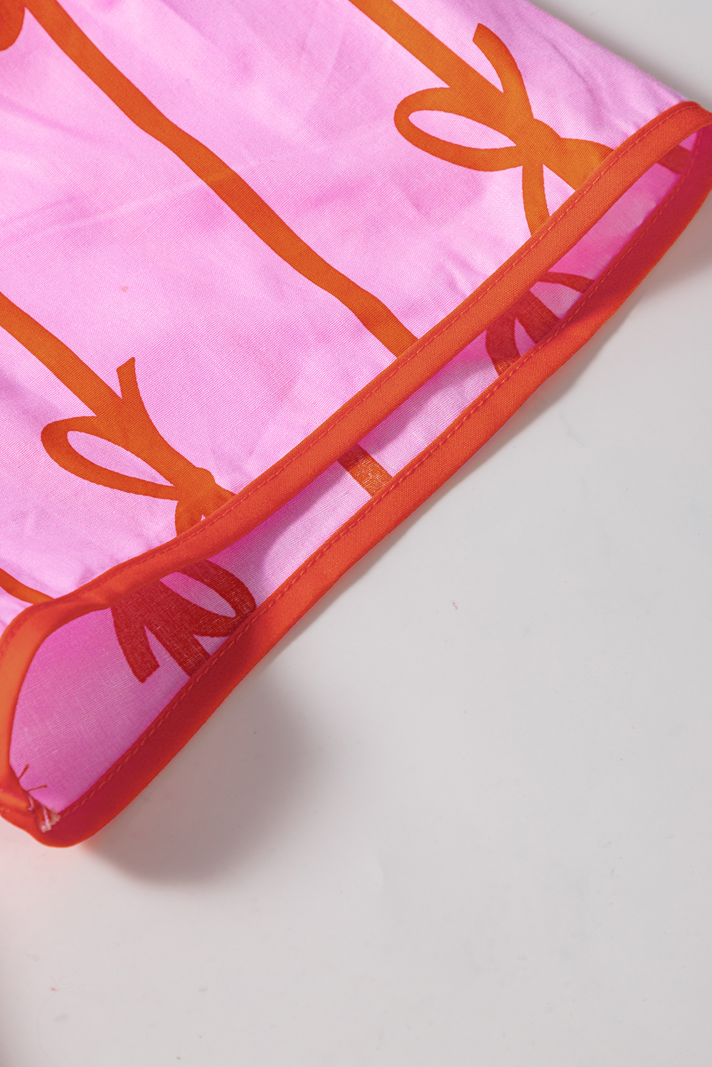 Pink Bowknot Striped Printed Bubble Sleeve Buttoned Belted Mini Dress