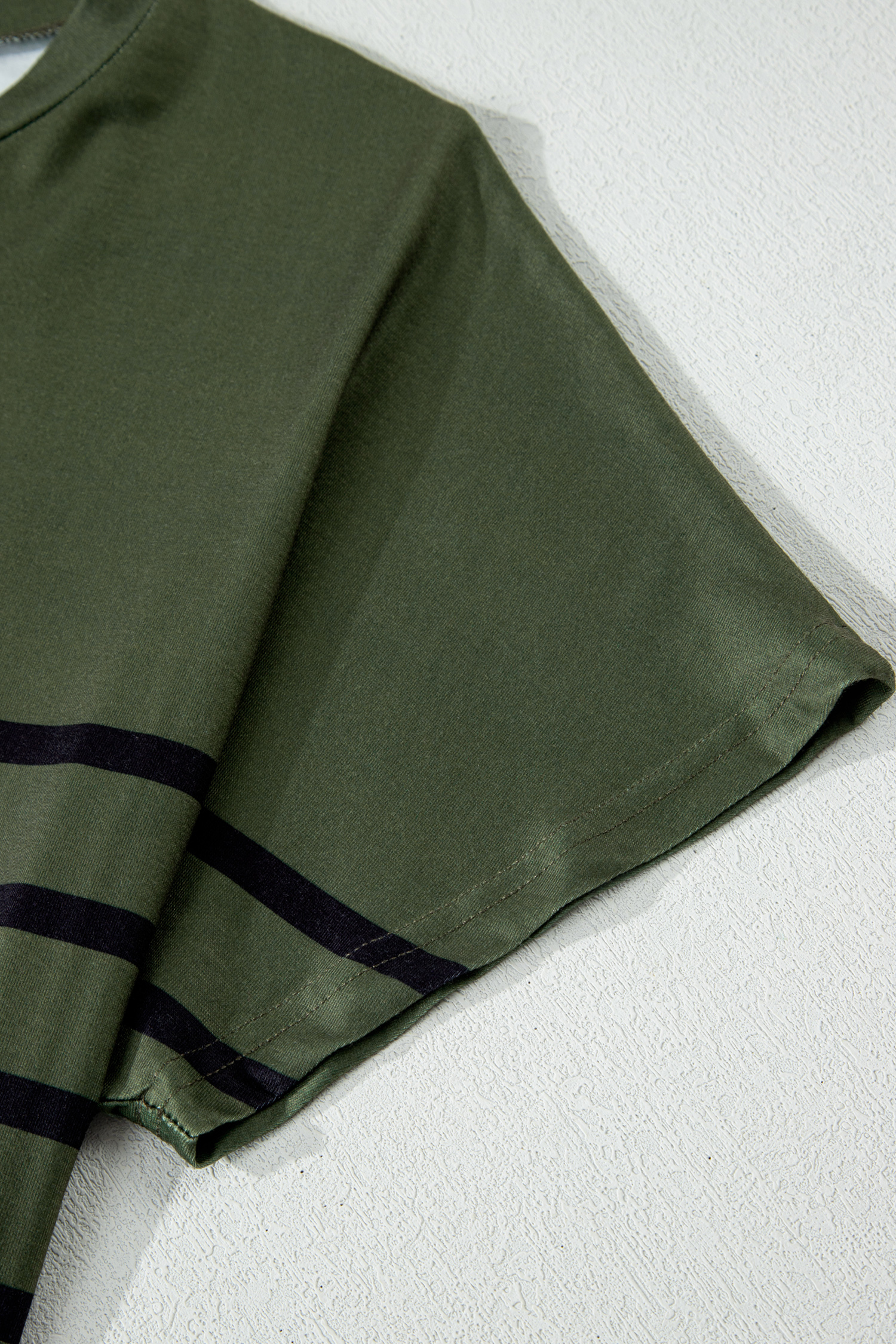 Four Leaf Clover Striped Half Buttons Crew Neck T-Shirt