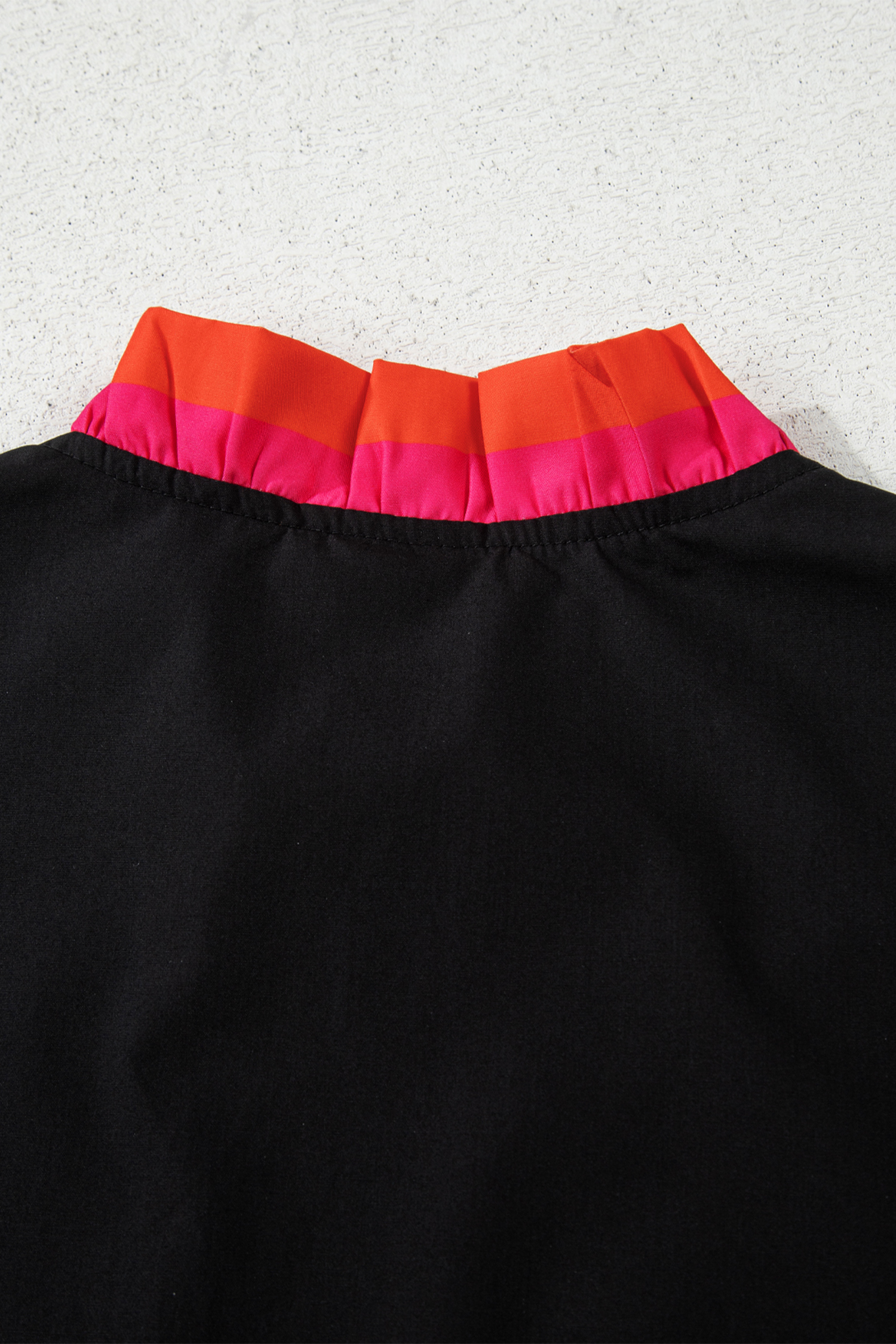 Four Leaf Clover Striped Trim Ruffle Split Neck Long Sleeve Blouse