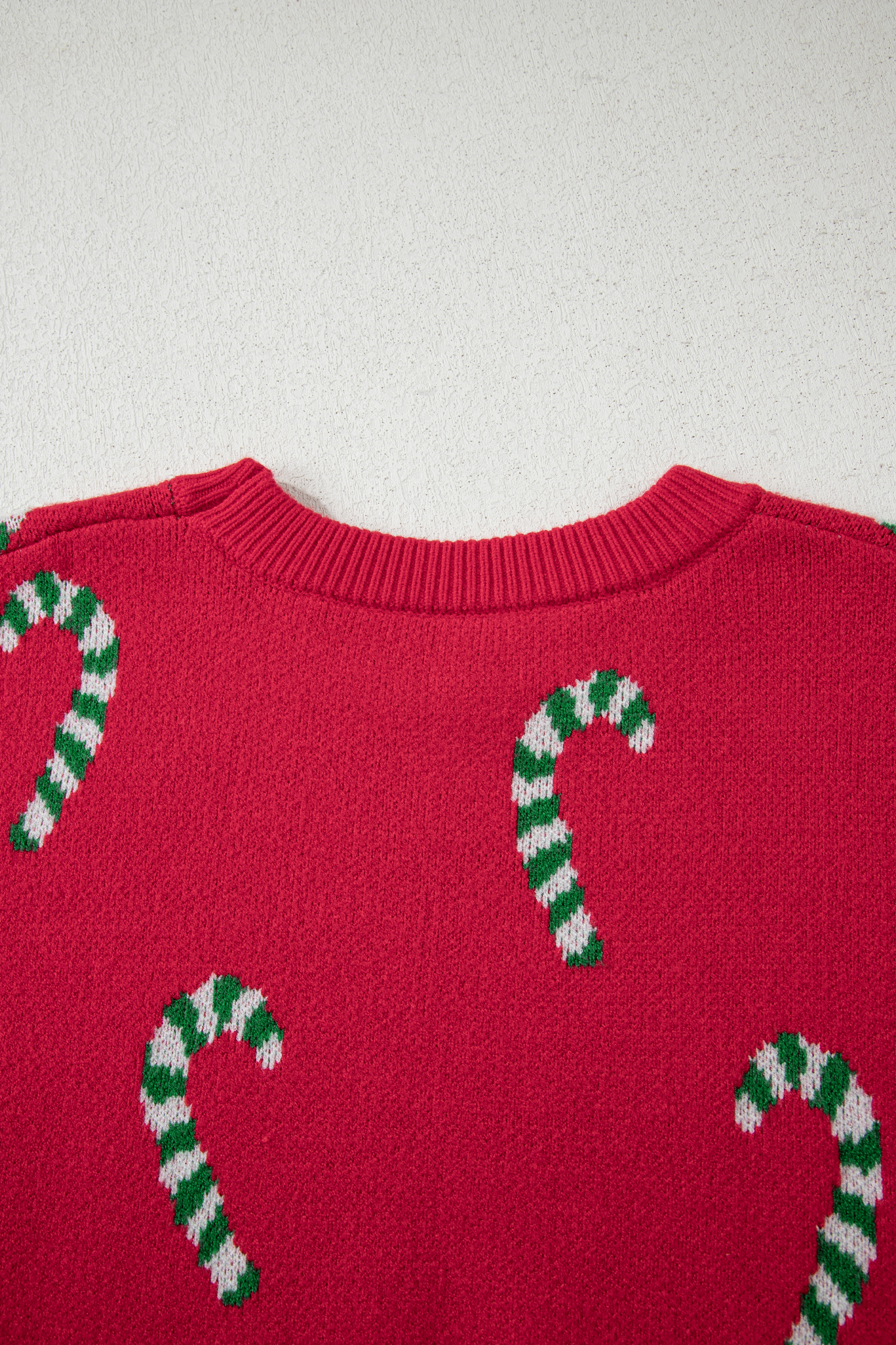 Dark Green Christmas Candy Cane Holiday Drop Shoulder Sweater