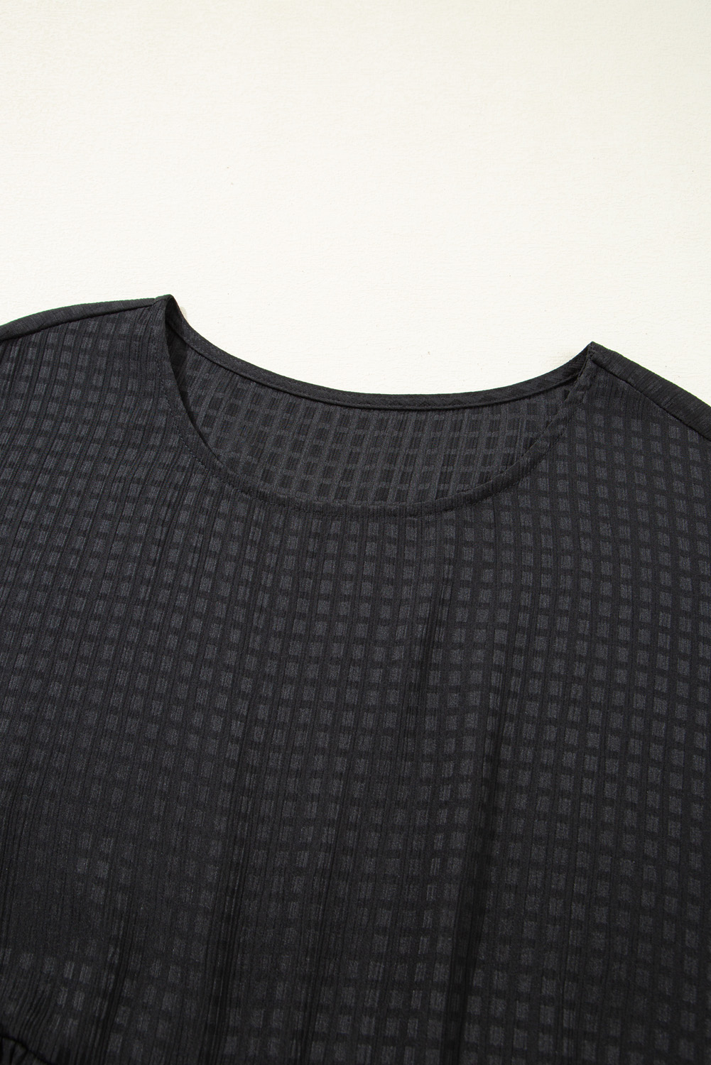 Black Textured Ruffled Sleeve Babydoll Plus Dress