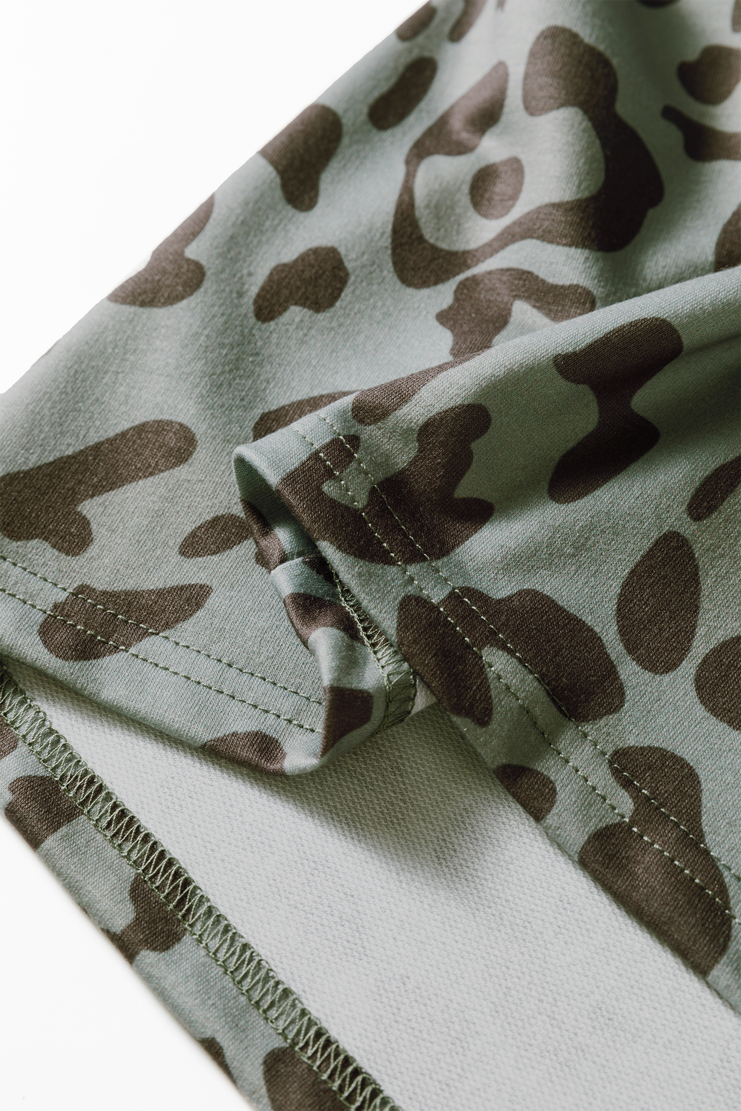 Gray Leopard Print Varsity Striped Trim Long Sleeve Top