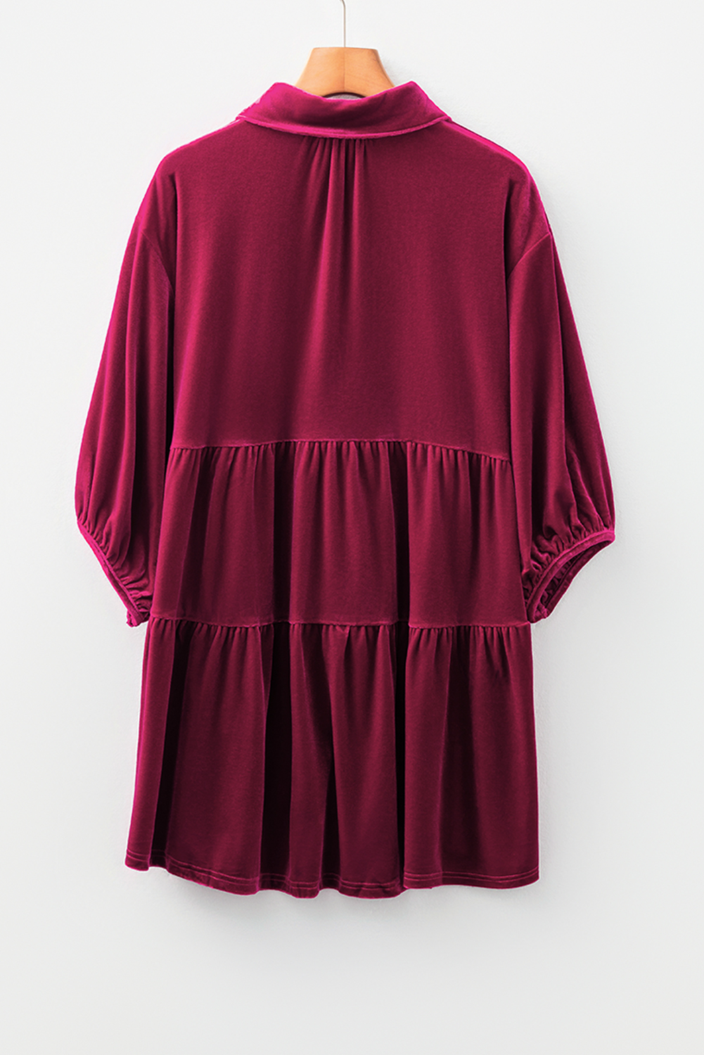 Burgundy 3/4 Sleeve Tunic Babydoll Velvet Shirt