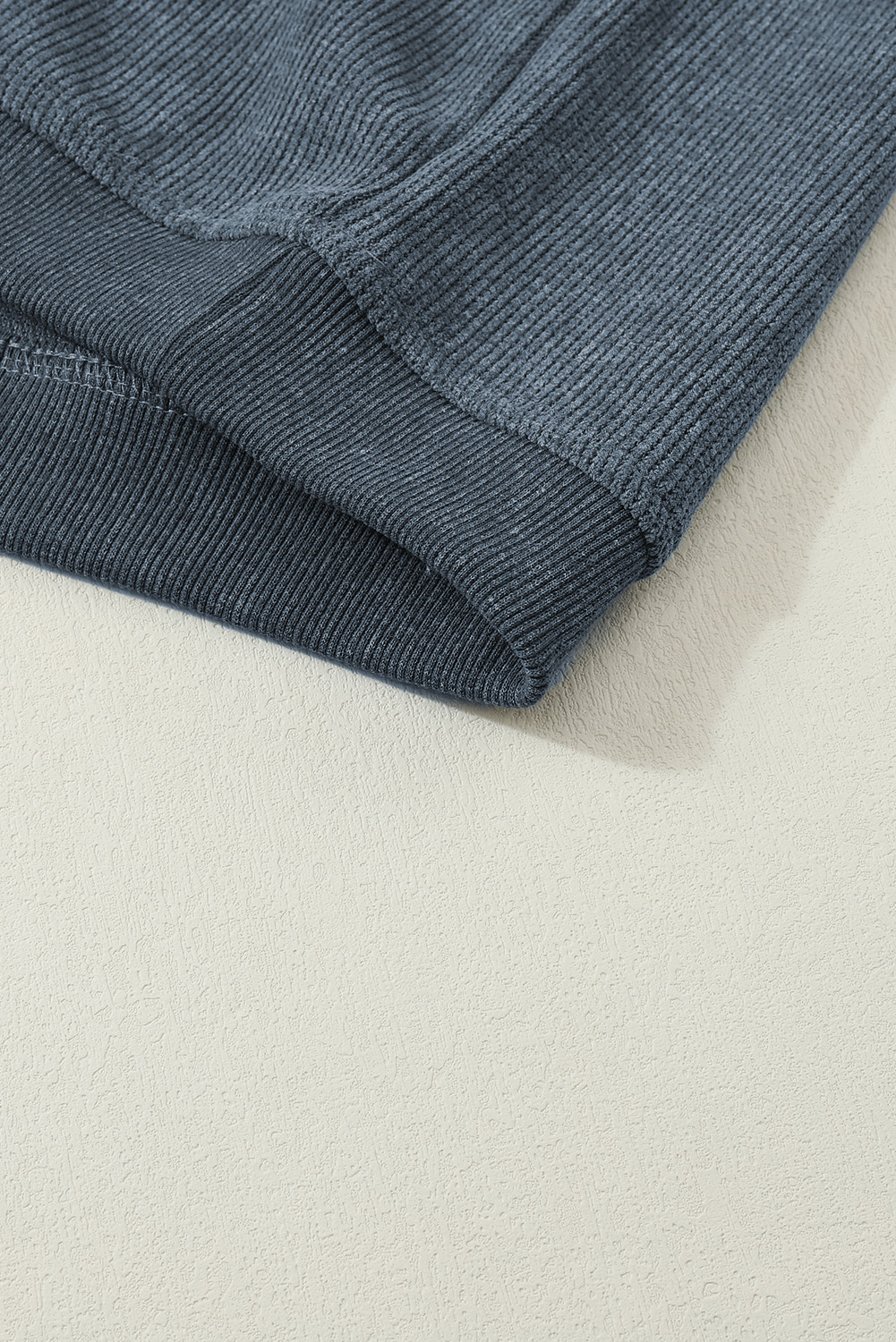 Pink Solid Ribbed Knit Round Neck Pullover Sweatshirt