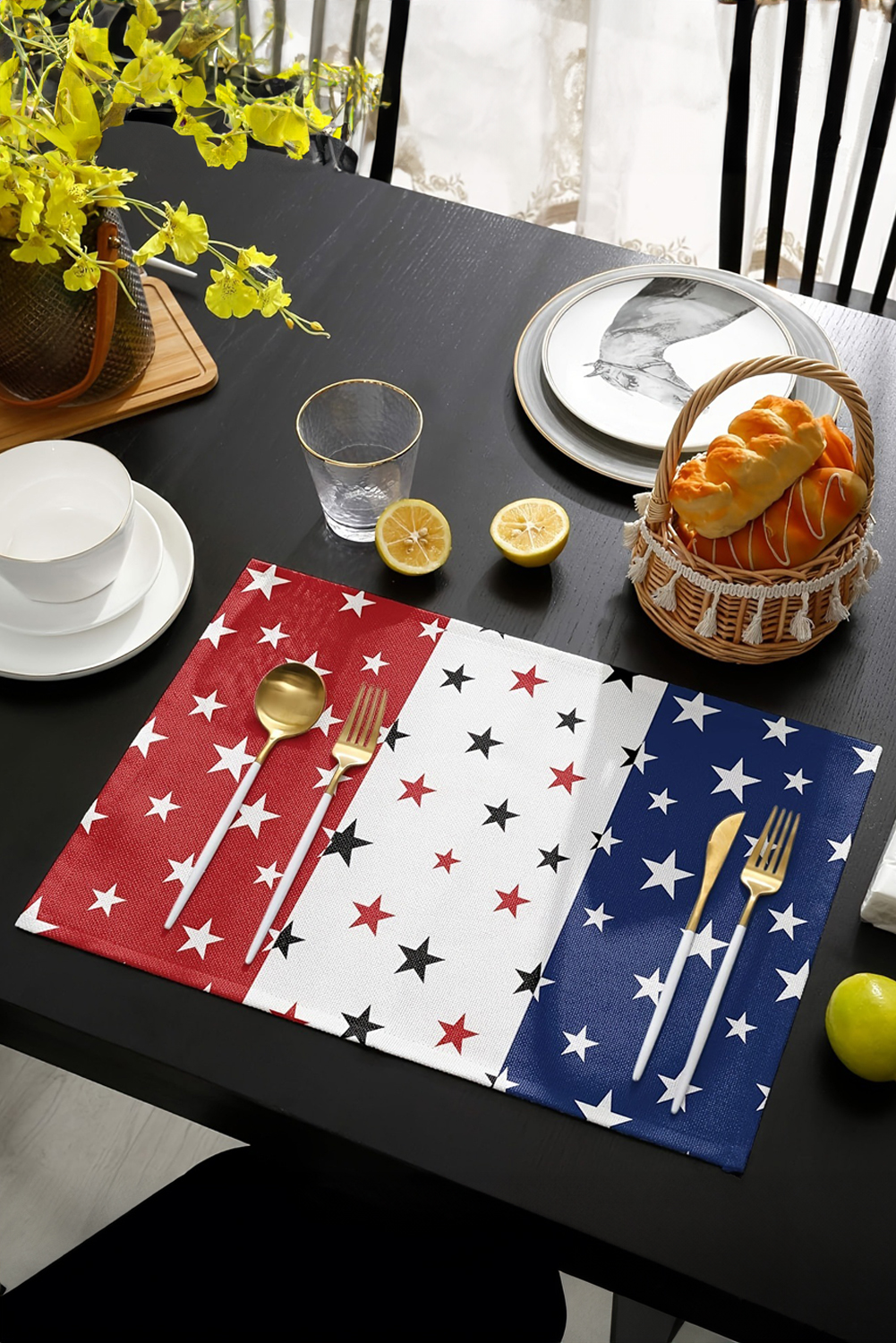 Dark Blue American Flag Star Print Reusable Placemat