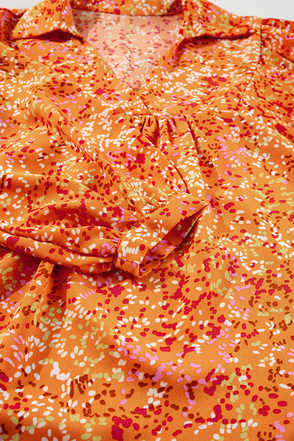 Bonbon Abstract Print Collared V Neck Babydoll Blouse