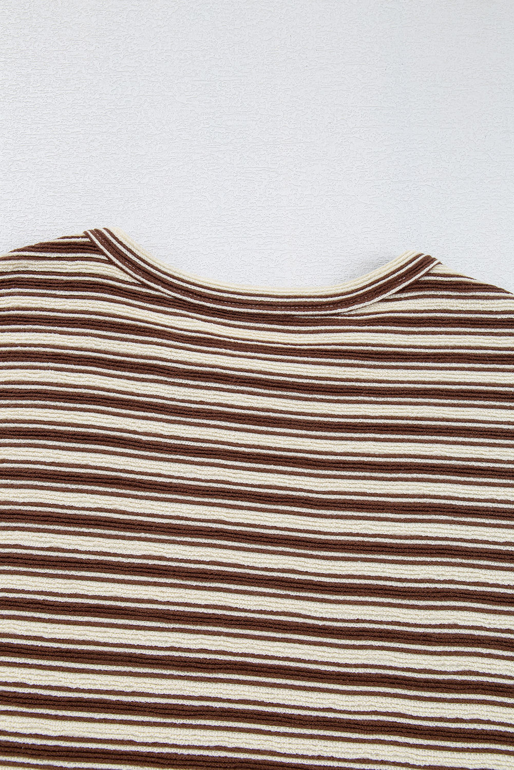 Green Stripe Textured Side Slits Crew Neck T Shirt