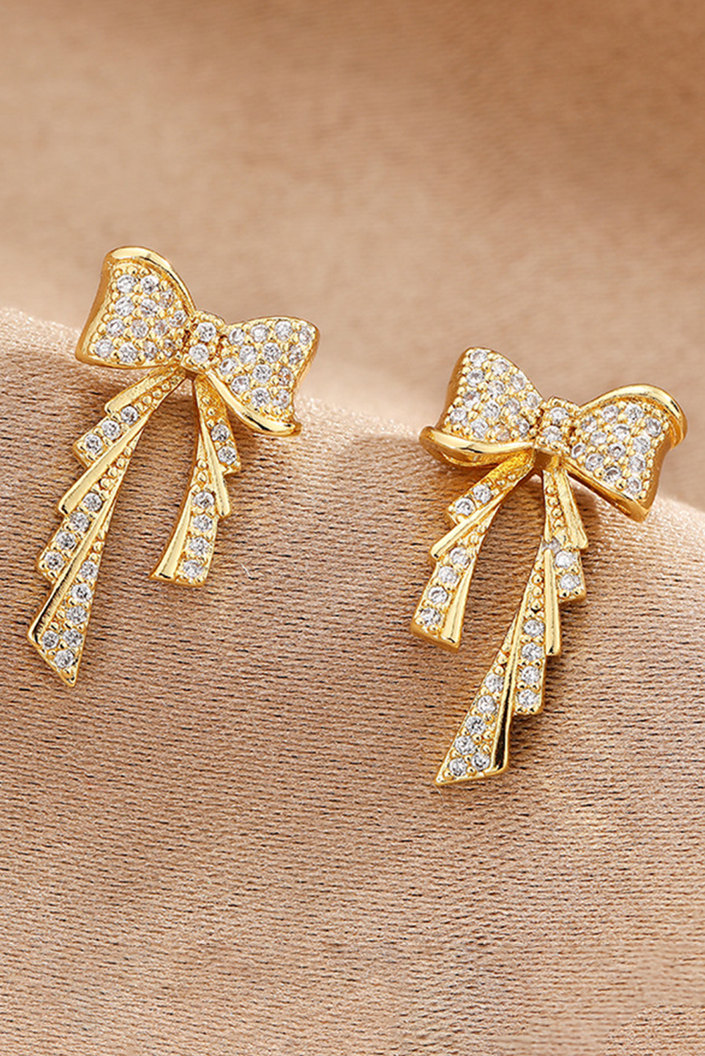 Gold Rhinestone Bow Knot Plated Stud Earrings