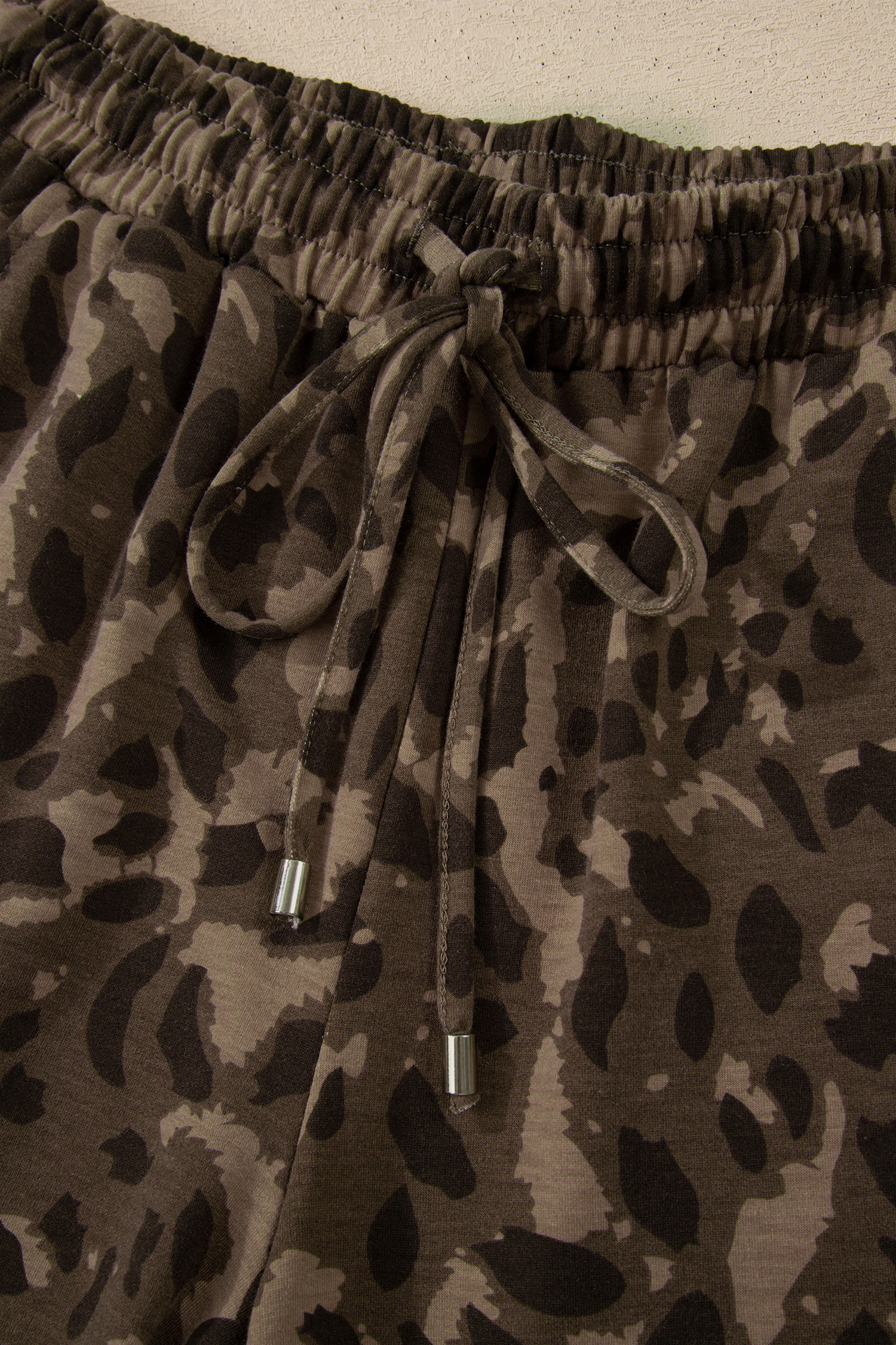 Brown Leopard Loose Tee Drawstring Waist Barrel Pants Set