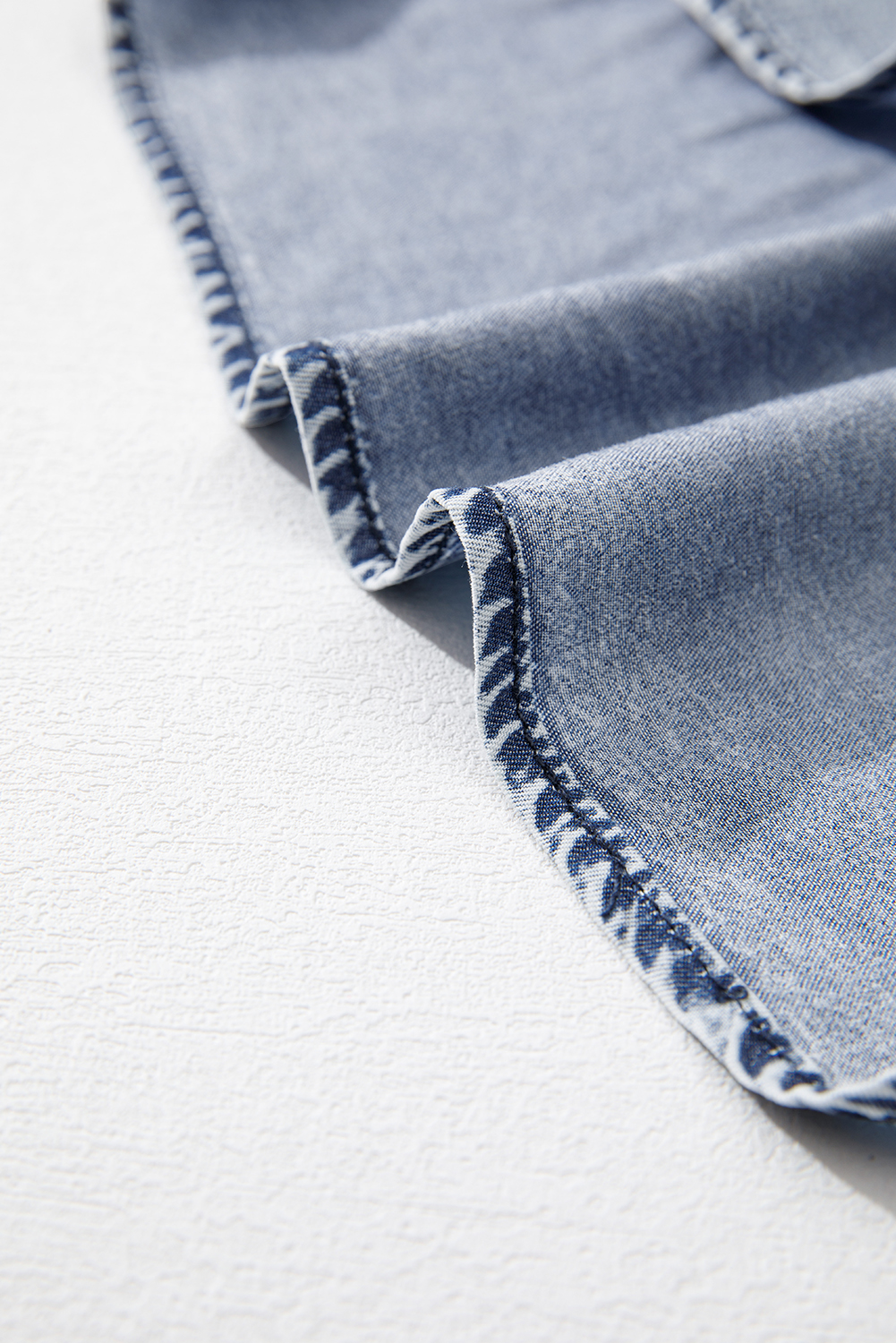 Ashleigh Blue Ruffled Shirred Neckline Sleeveless Denim Tank Top