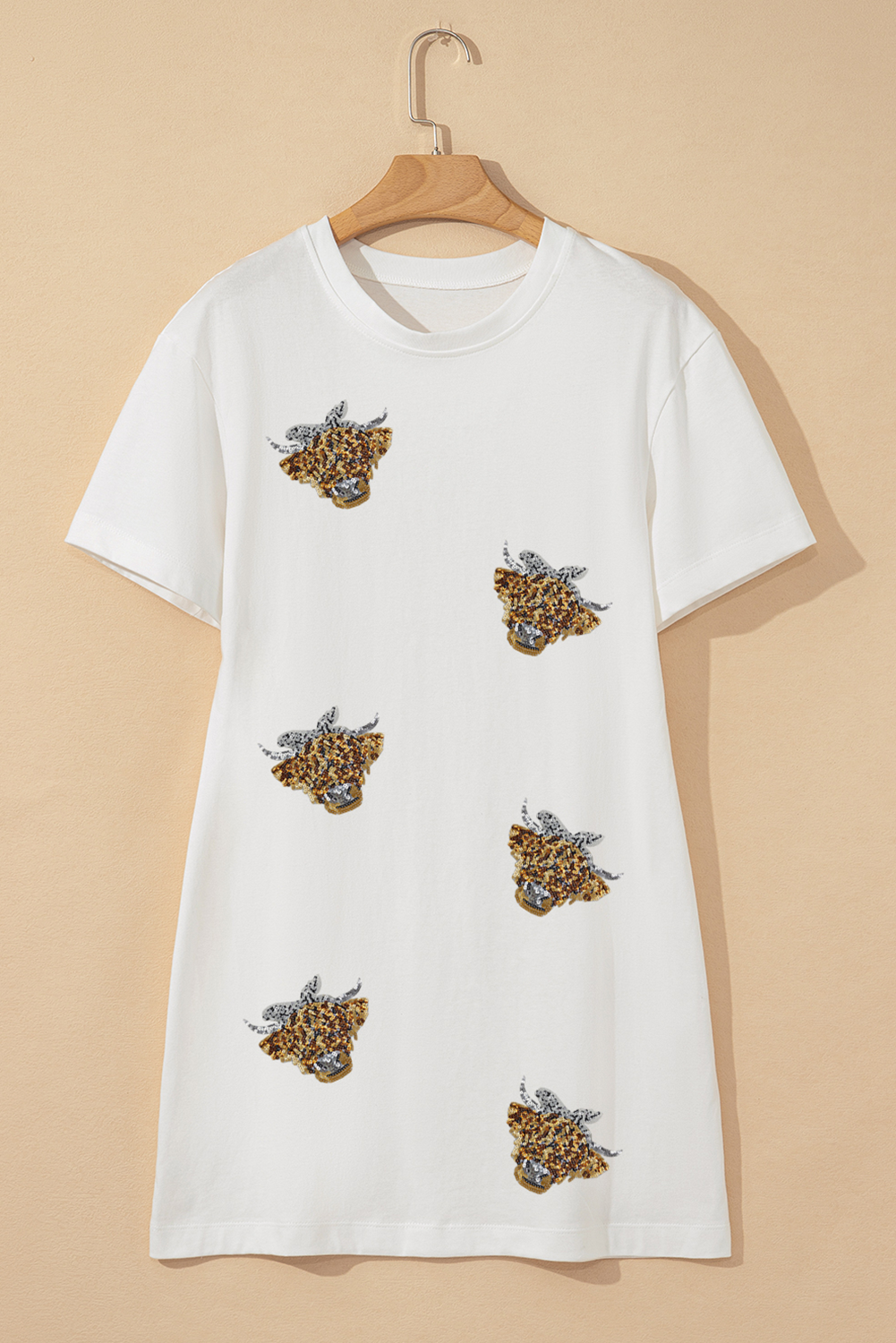 White Cute Heifer Patched Crewneck Shift T Shirt Dress