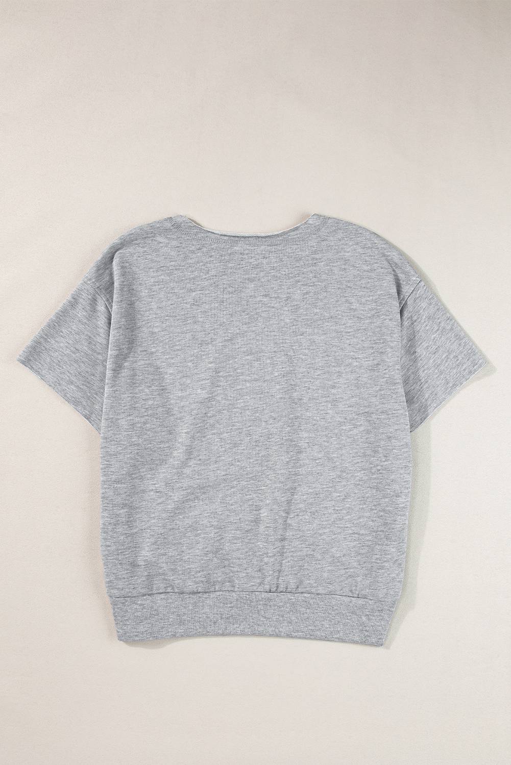 Light Grey USA Lettering Patch Notched Neck Loose Tee
