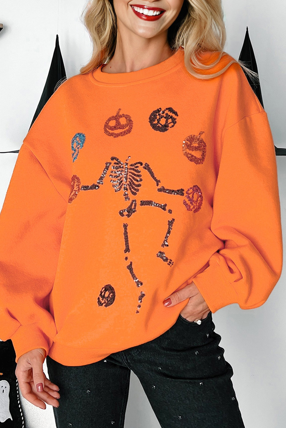 Carrot Dancing Critters Sequin Halloween Crewneck Sweatshirt