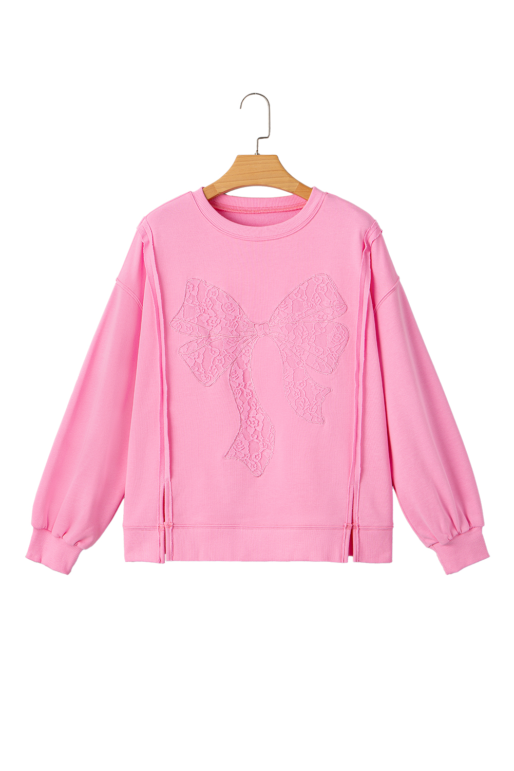 Bonbon Lace Insert Bow Embroidered Exposed Seam Sweatshirt