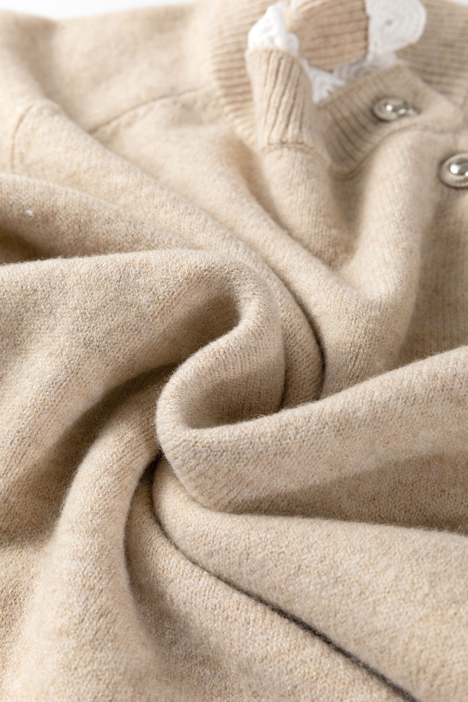 Parchment Button Lace Detail Raglan Sleeve Shift Mini Sweater Dress