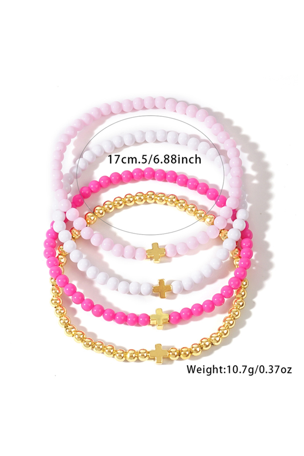 Gold Cross Beaded Multi Layered Elastic Bracelet Set