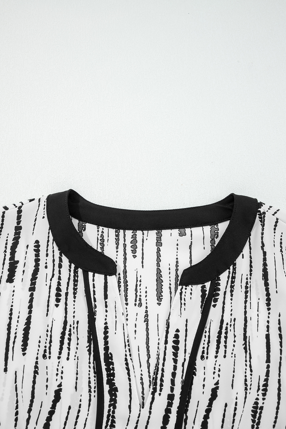 White Abstract Printed V Neck Fall Blouse