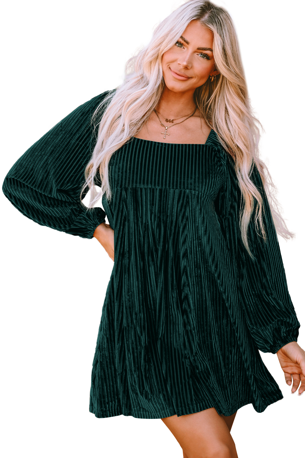 Red Tie Back Square Neck Velvet Babydoll Dress