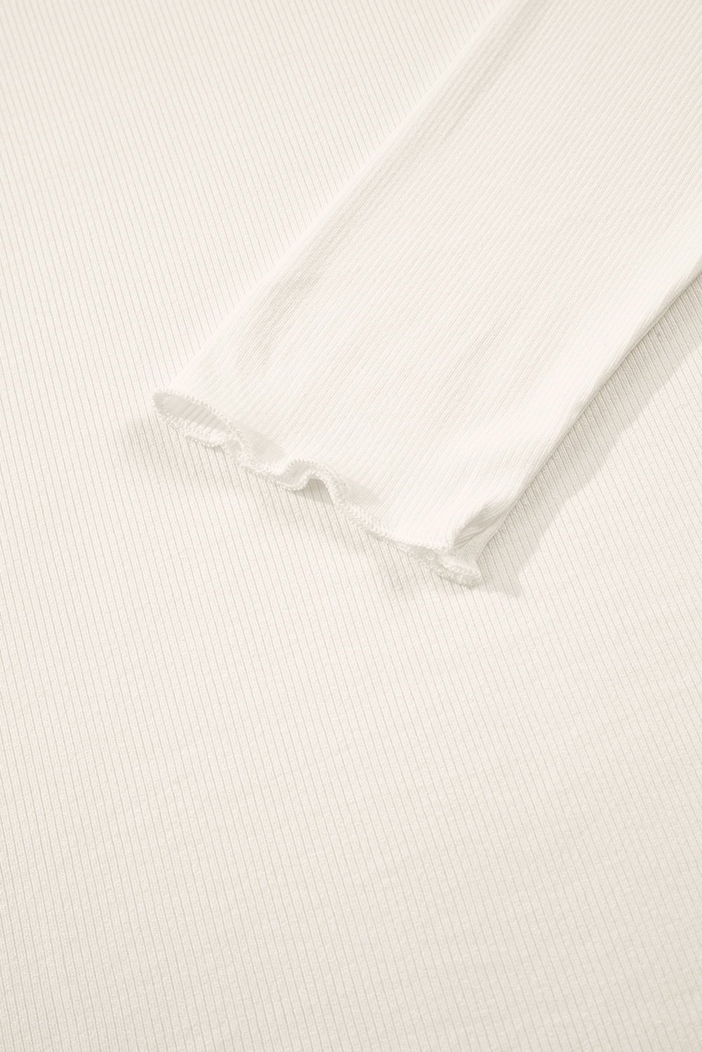 Black Ribbed Knit Lettuce Trim High Neck Long Sleeve Top