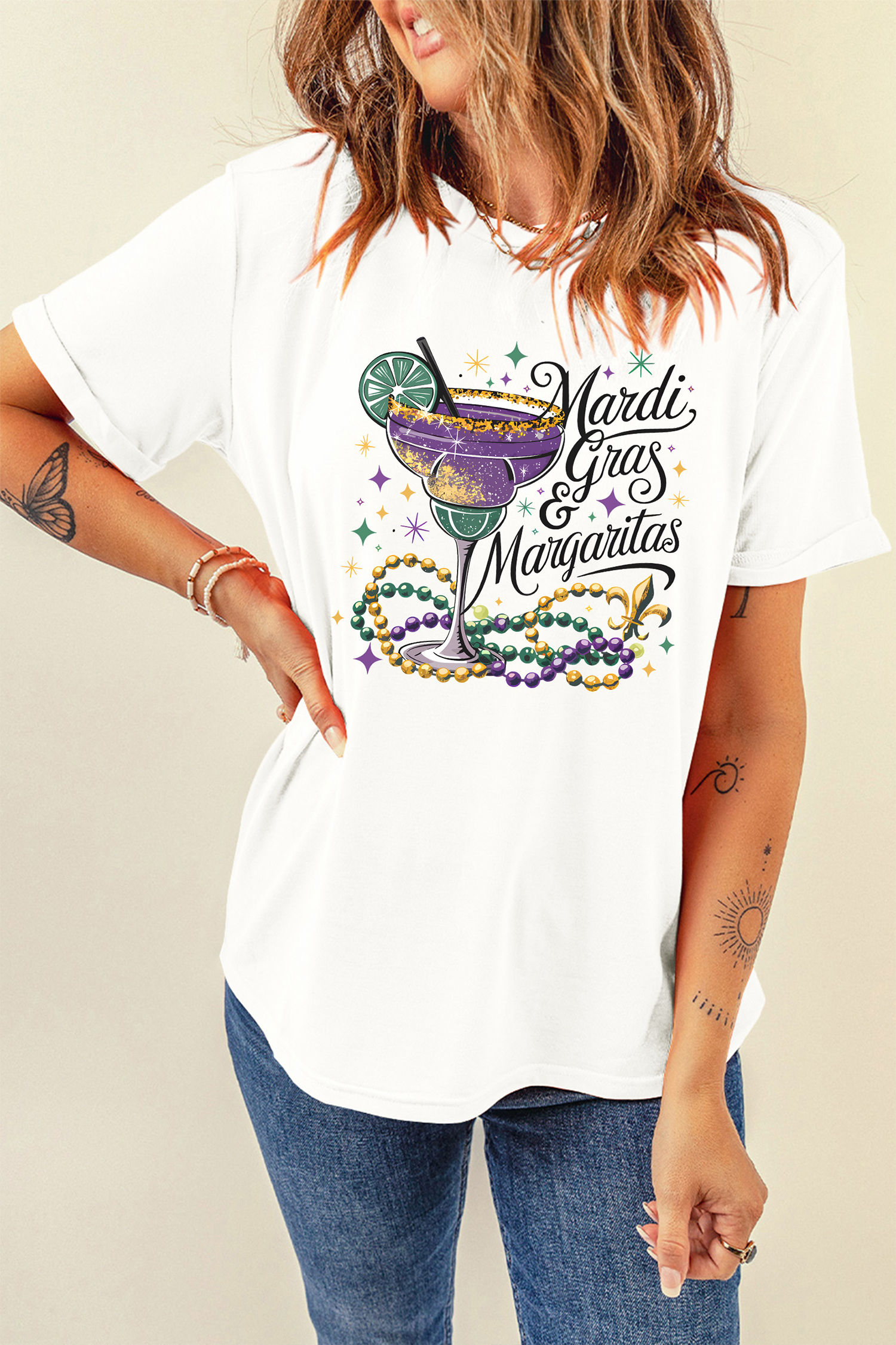 White Mardi Gras Margaritas Cheerful Graphic Tee