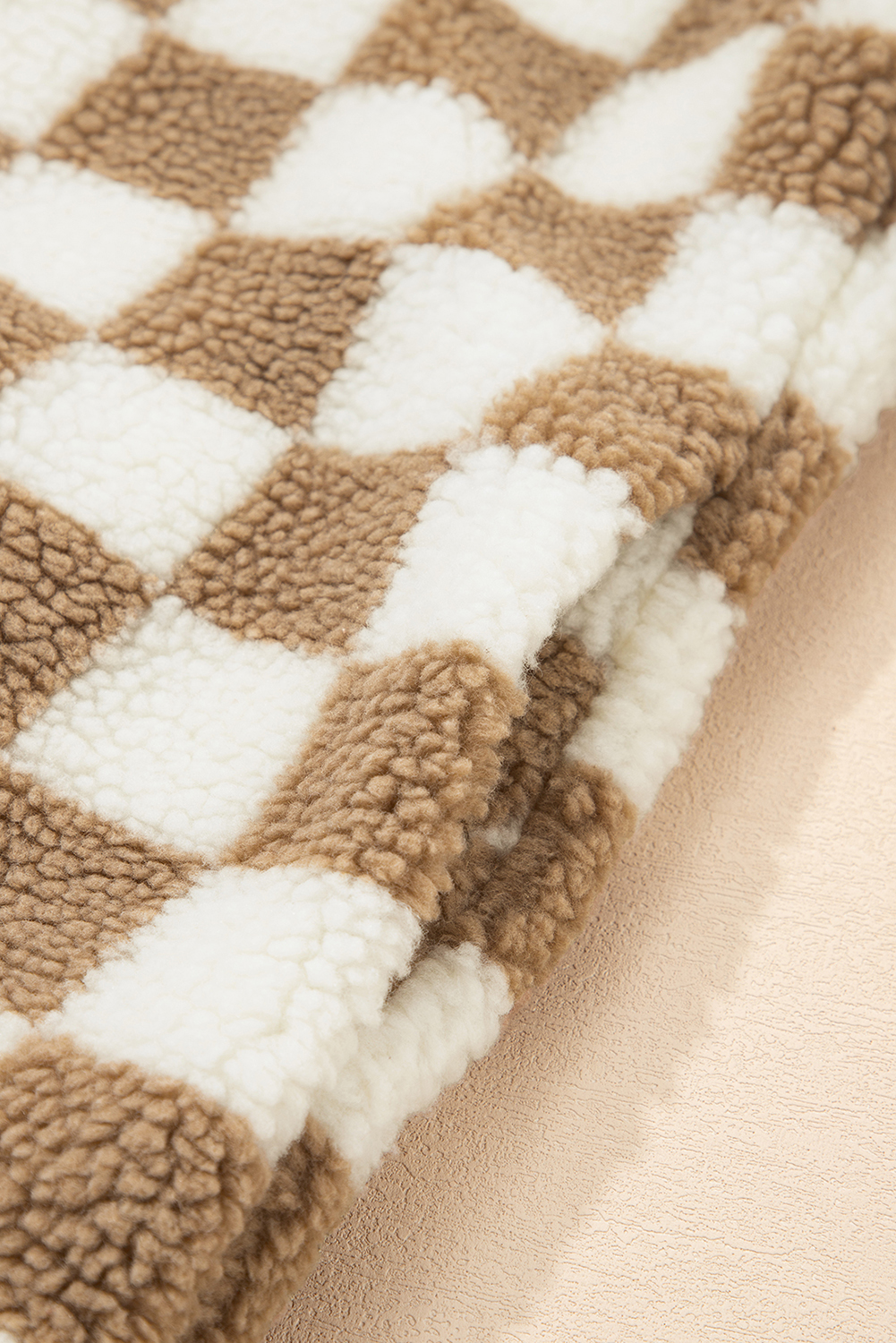 Brown Checkered Sherpa Buttoned Front Chunky Jacket