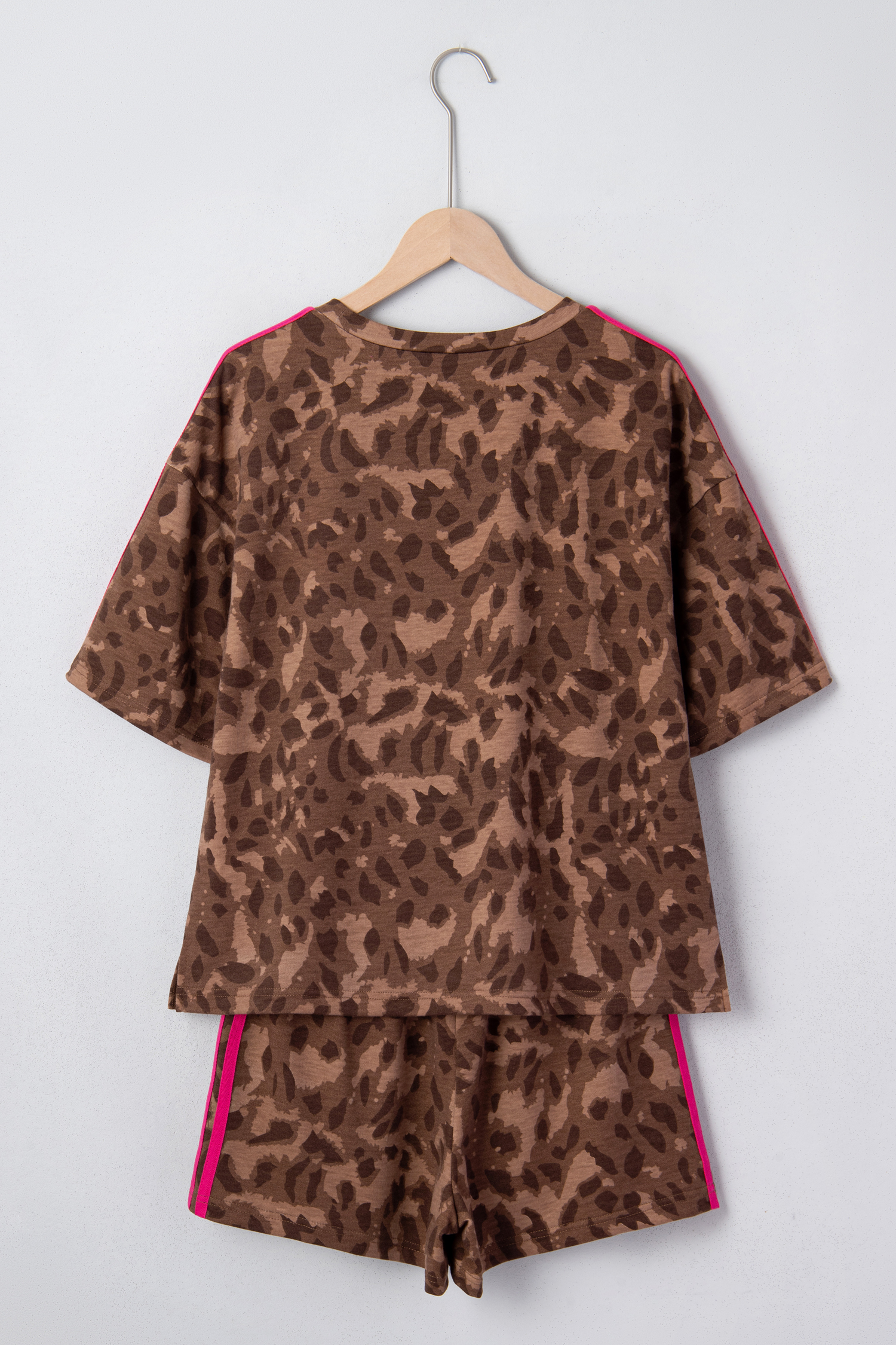 Brown Leopard Loose Tee Drawstring Waist Barrel Pants Set