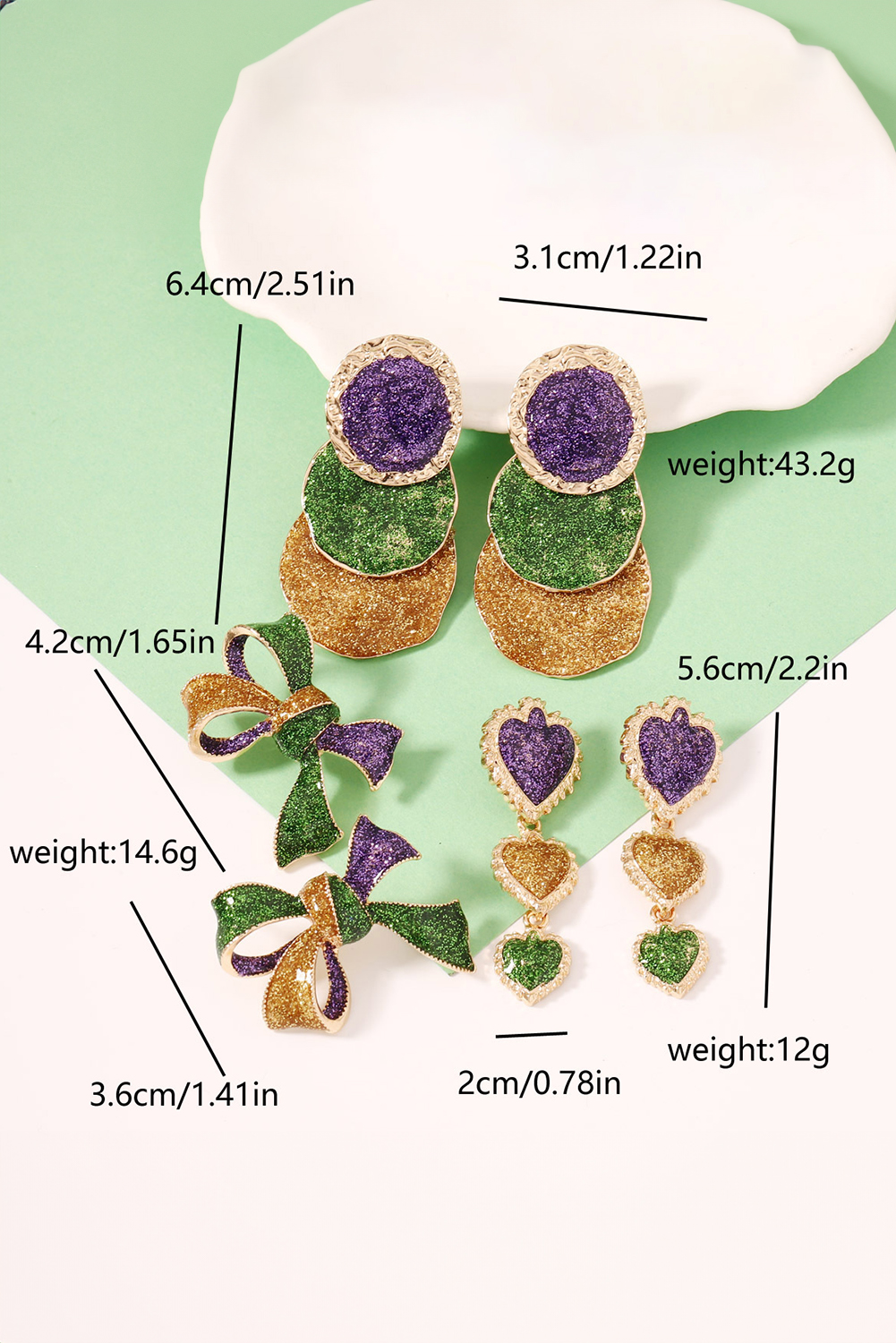 Tillandsia Purple 3D Mardi Gras Bow Dazzling Earrings