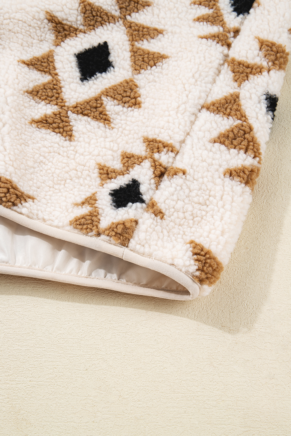 Khaki Aztec Print Sherpa Quarter Zip Collar Sweatshirt