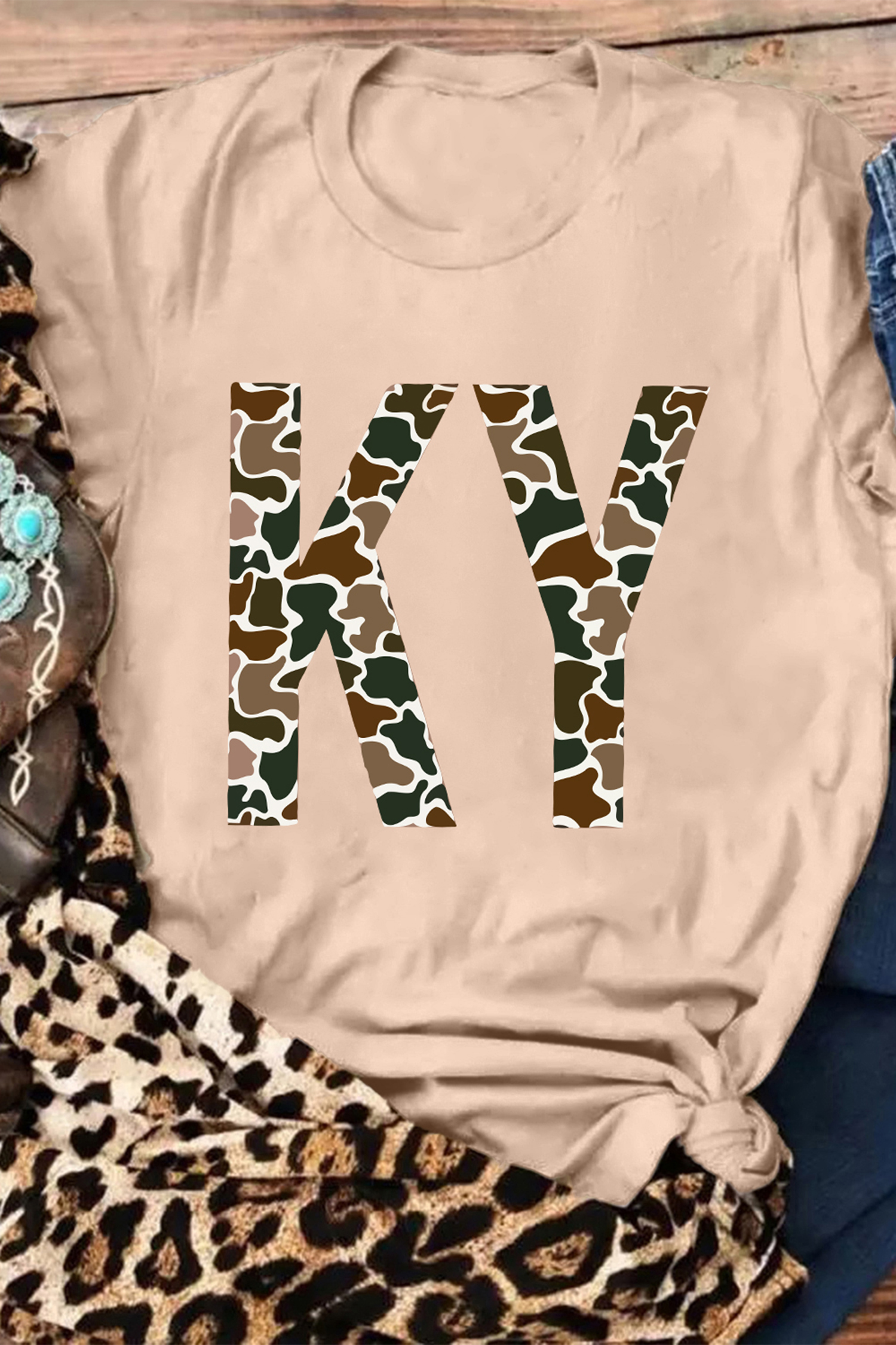 Green Camouflage KENTUCKY Crew Neck Summer Top
