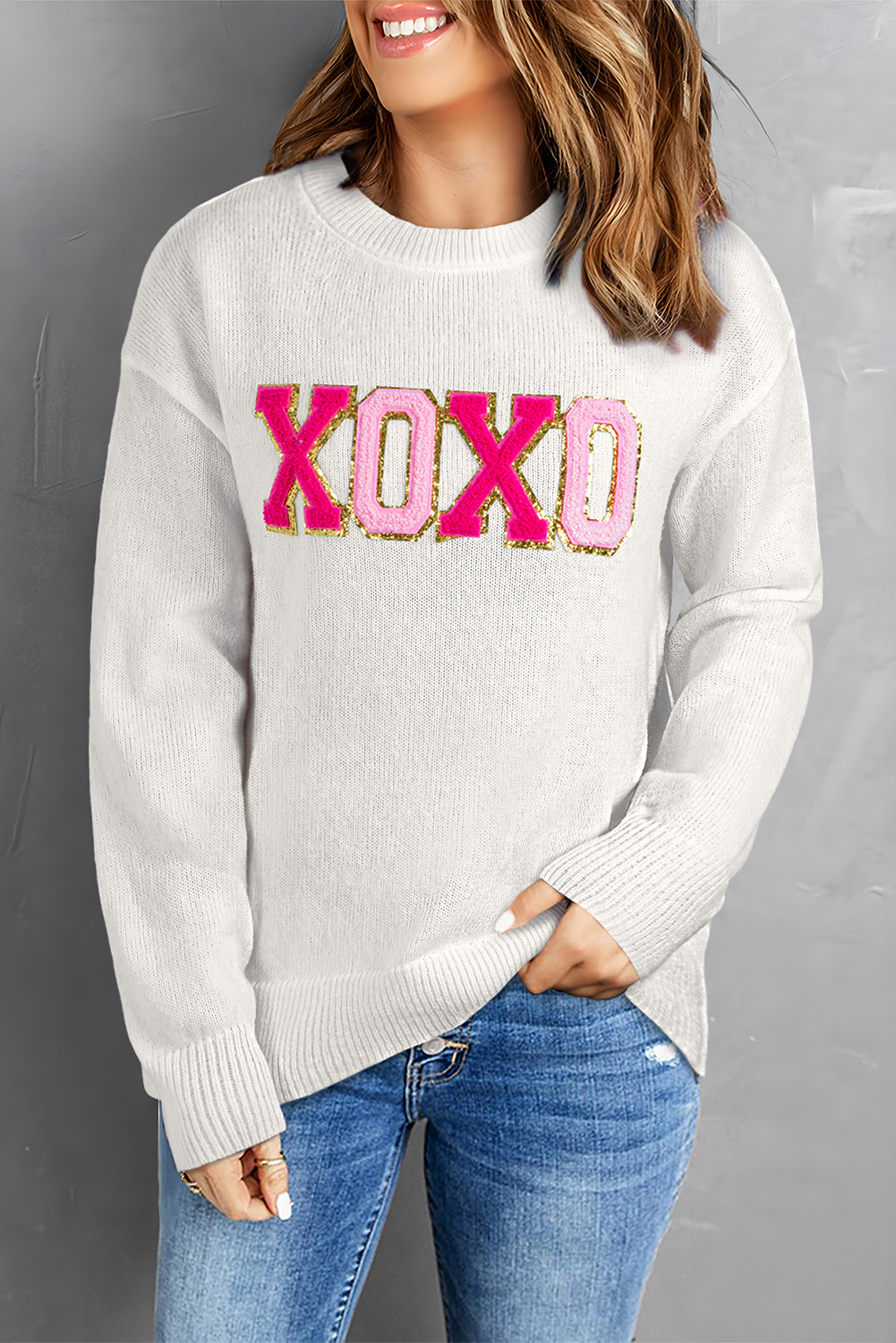 White Merry & Bright Round Neck Casual Sweater
