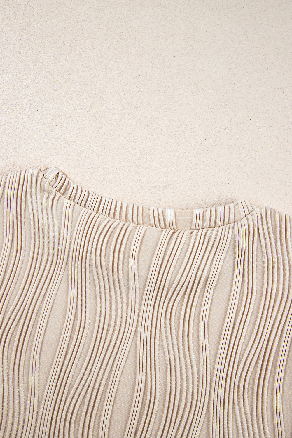 White Wavy Textured Mock Neck Cap Sleeve Top