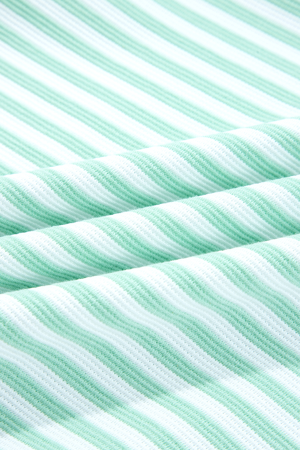 Green Stripe Quarter Zip Collar Pullover Long Sleeve Top