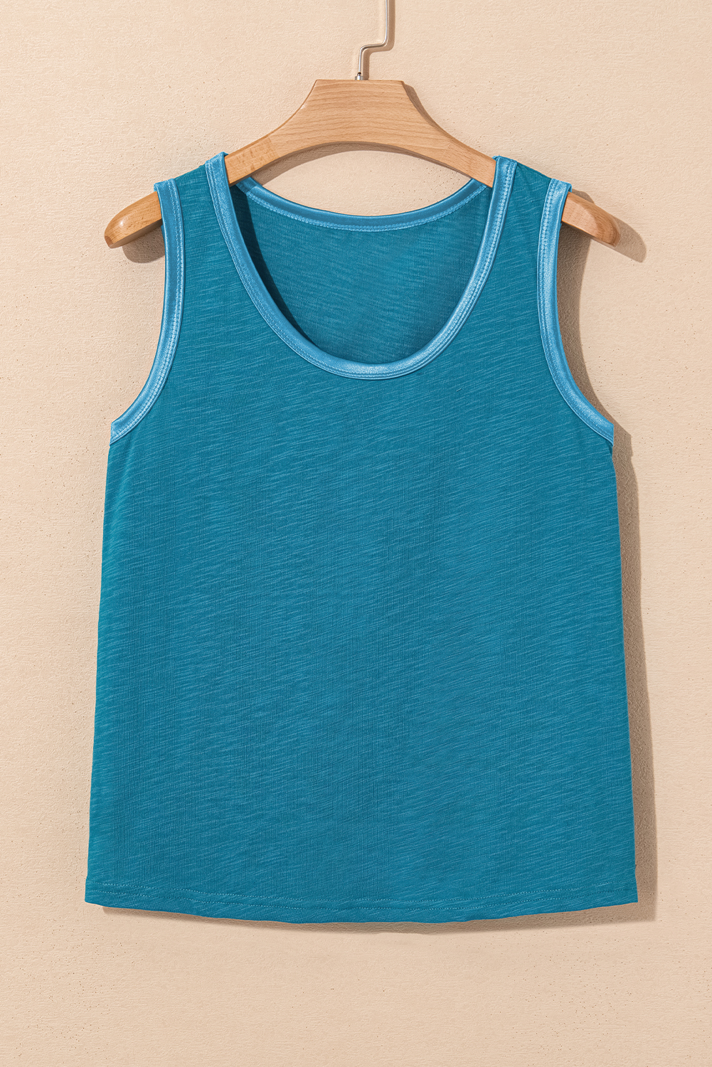 Tan Metallic Sheen Edge Scoop Neck Tank Top