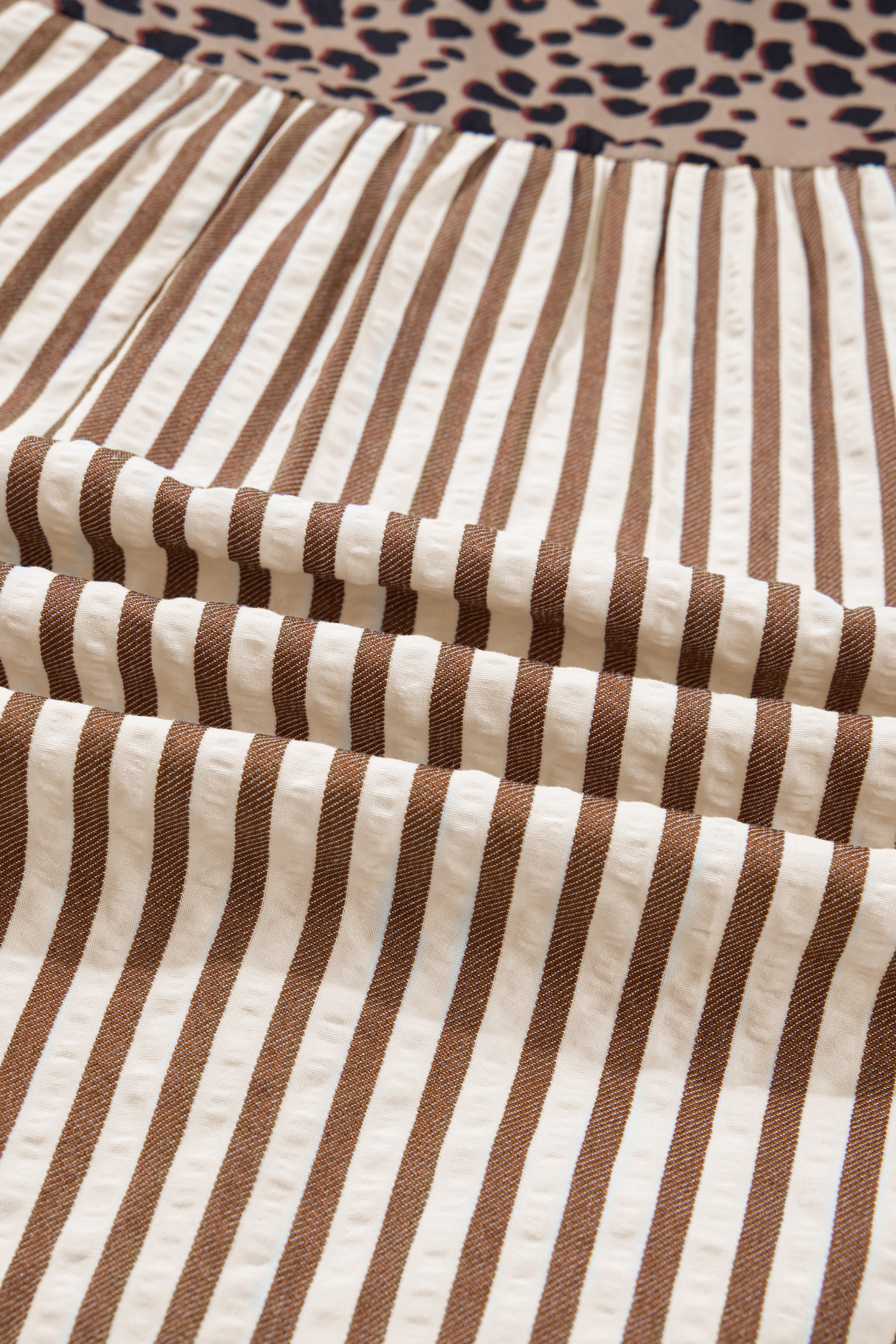 Sky Blue Stripe Leopard Trim V Neck Button Down Half Sleeve Shirt