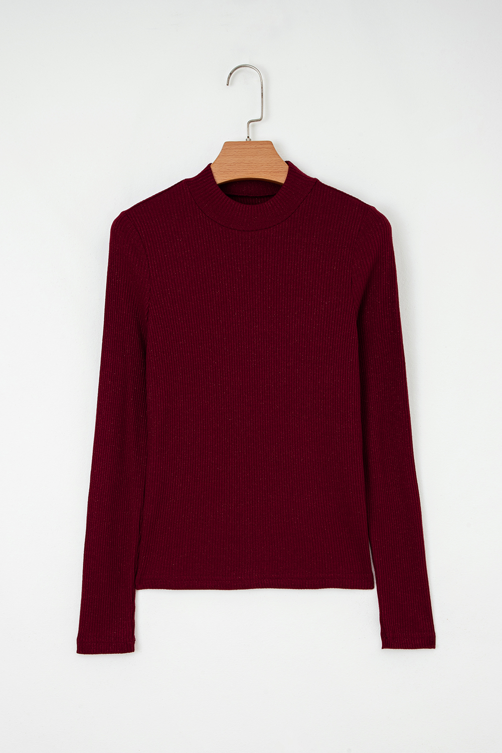 Red Dahlia Metal Ribbed Knit Long Sleeve Slim Fit Top