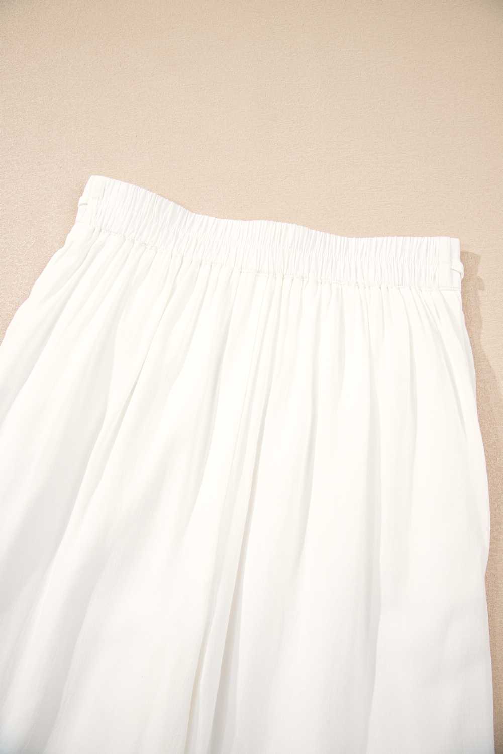 White Solid Drop Waist Pleated Wide Leg Casual Pants