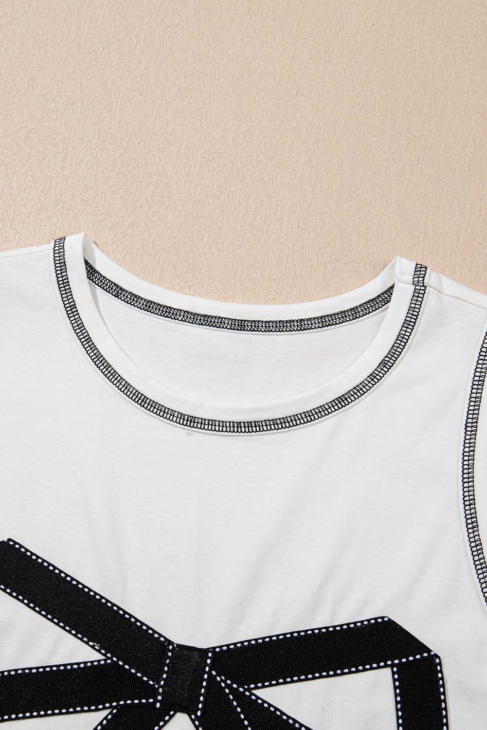 White Sweet Bow Stitching Trim Sleeveless Top