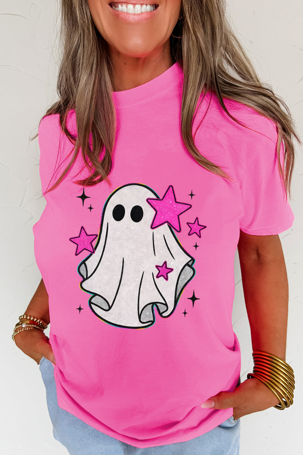 Sachet Pink Glitter Ghost Graphic Halloween T Shirt