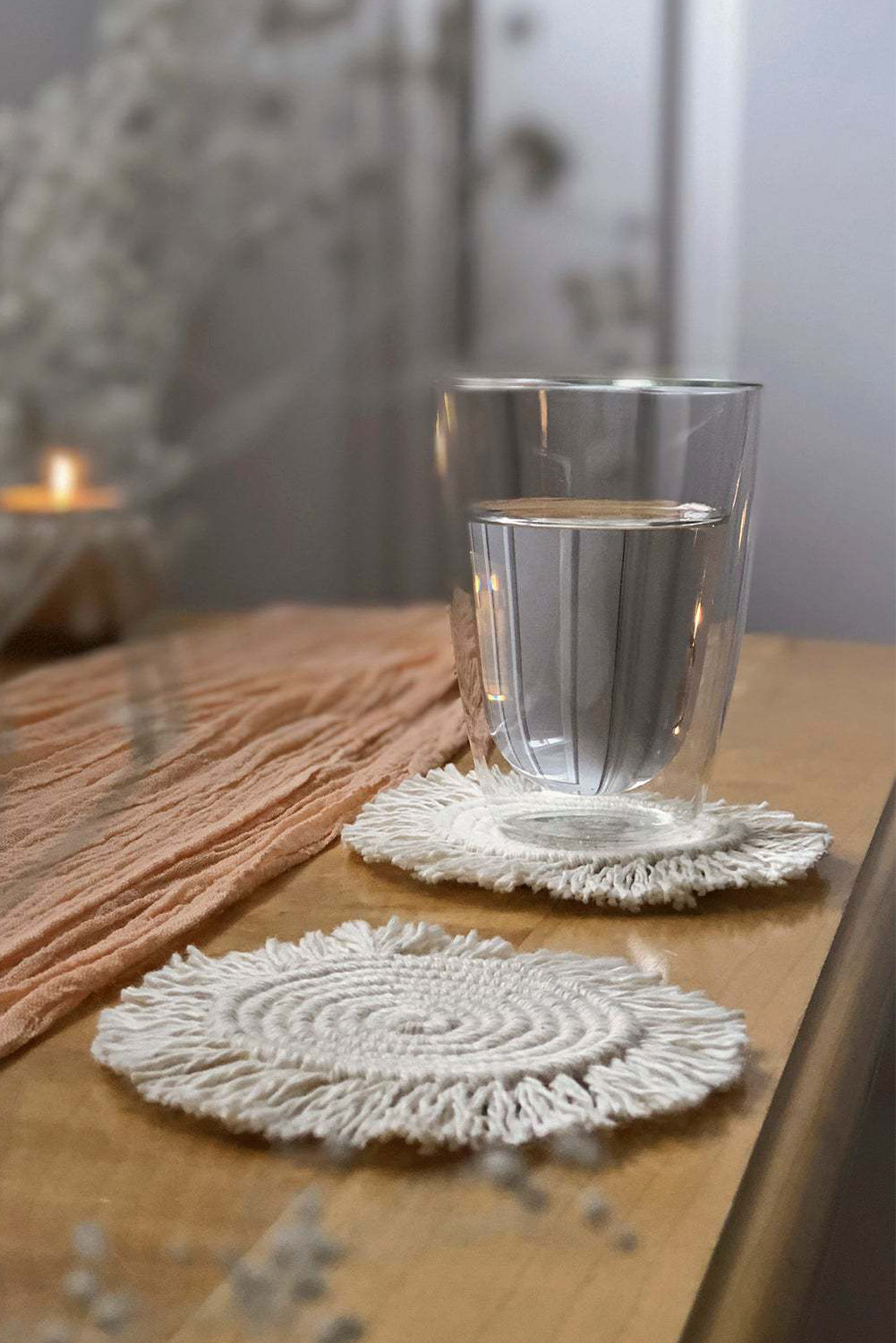 Beige Boho Tassel Macrame Coaster 15cm