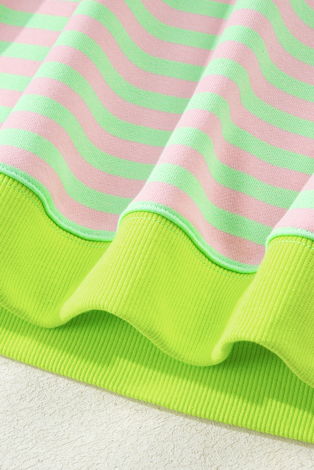 Red Stripe Contrast Ribbed Trim Crossed Stitch Drop Shoulder Sweatshirt