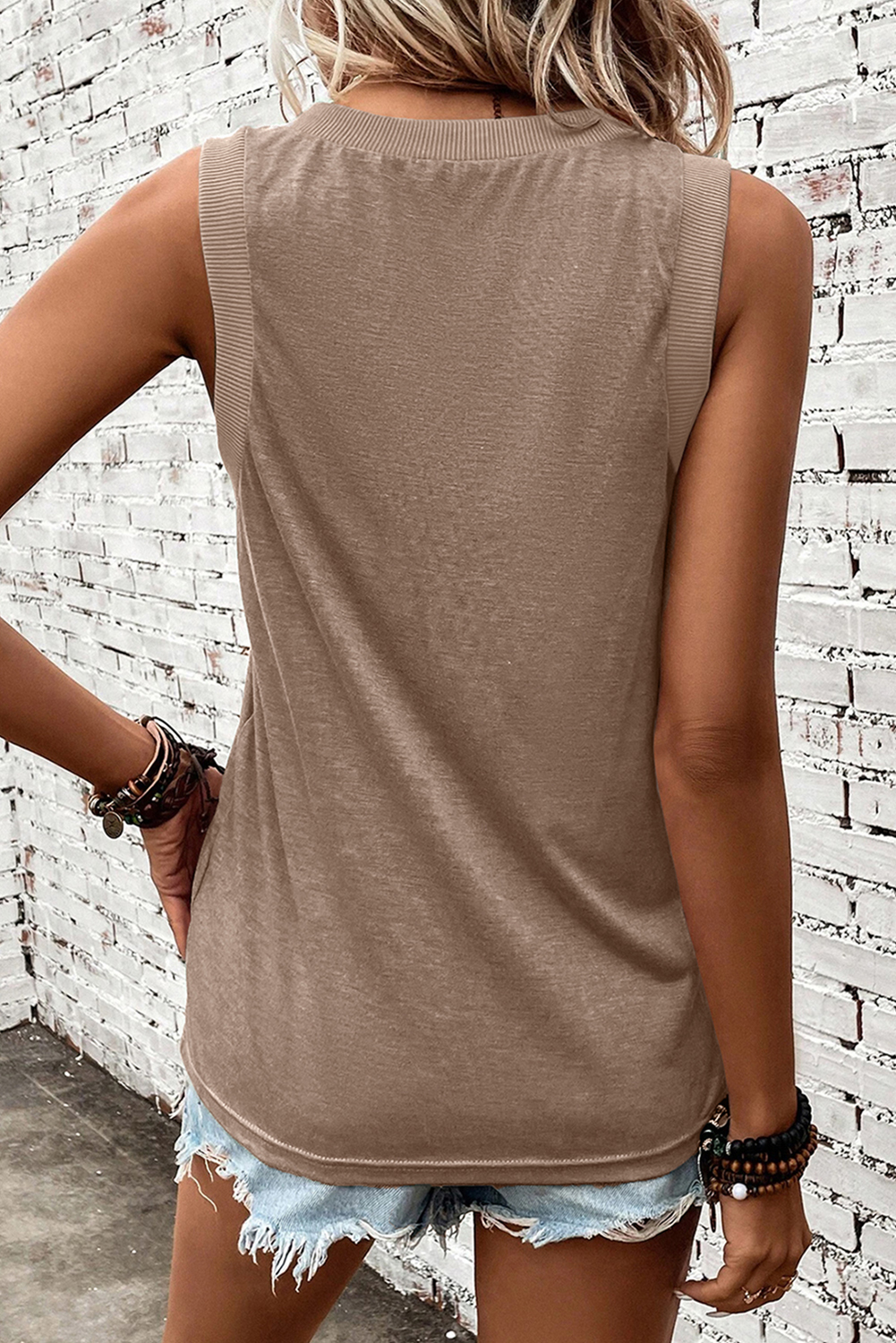 Simply Taupe Sequined Rodeo Graphic Western Fashion Tank Top