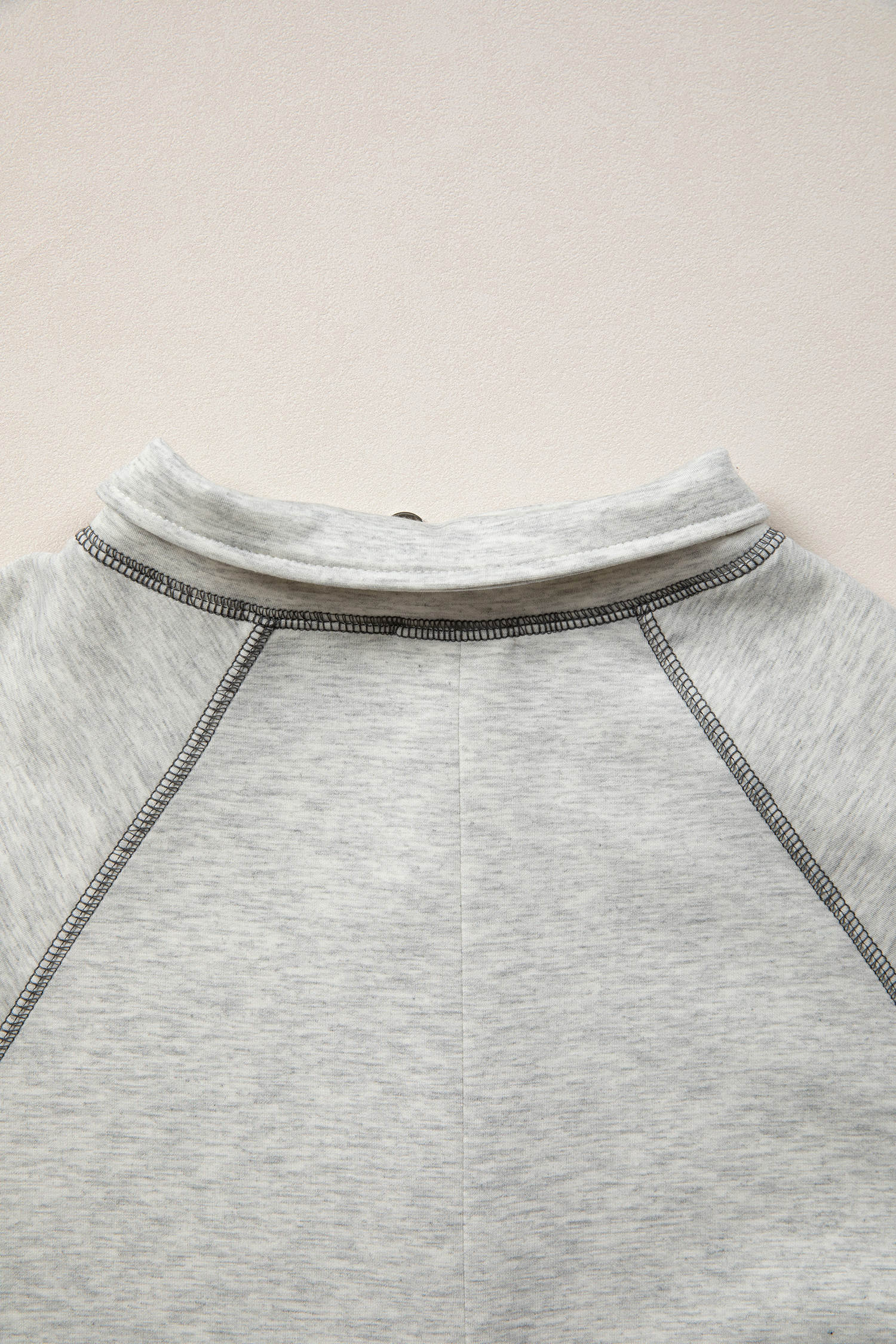 Light Grey Half Zip Stand Neck Seam Detail Long Sleeve Top