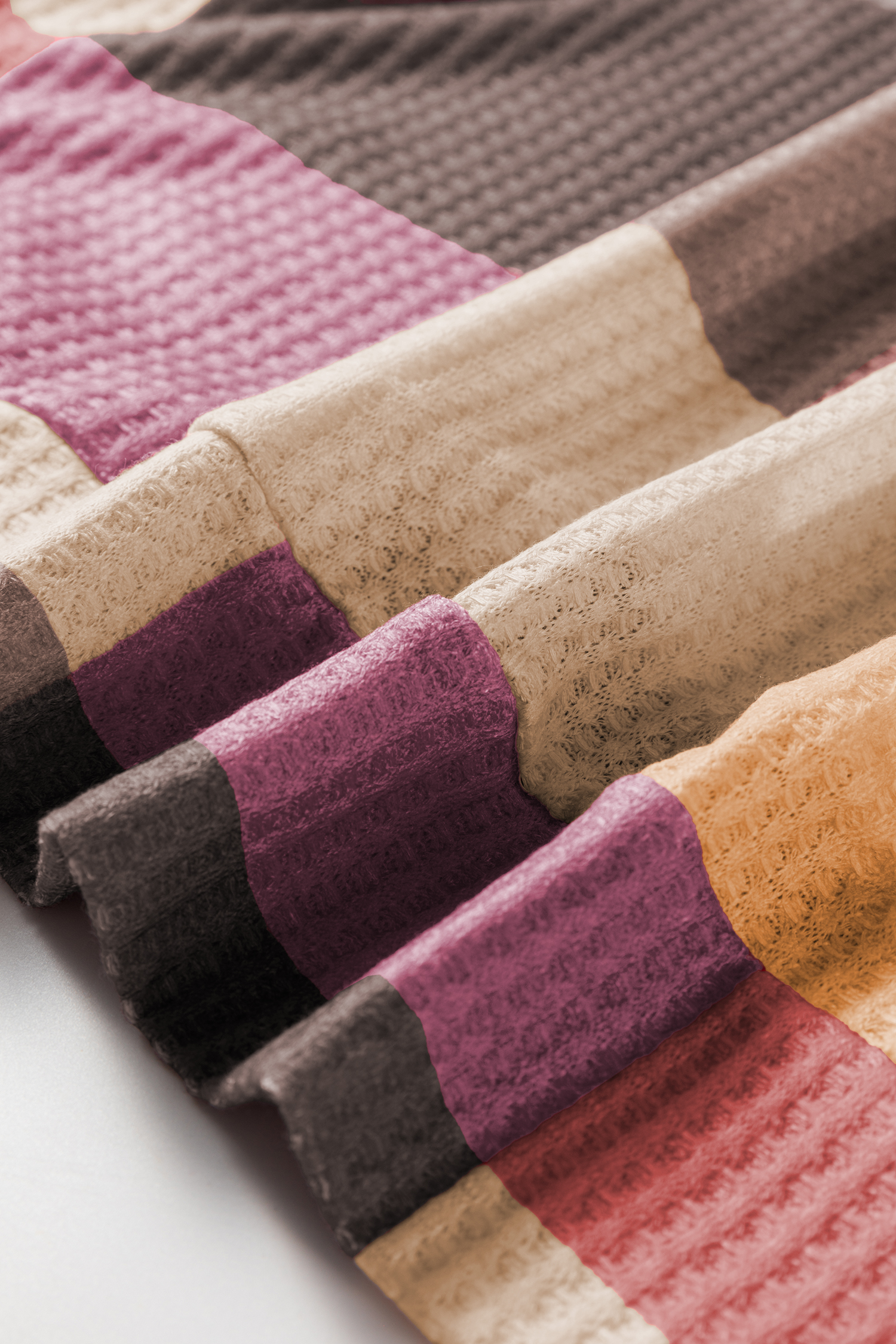 Green Checkered Print Textured Knit Long Sleeve Loose Top