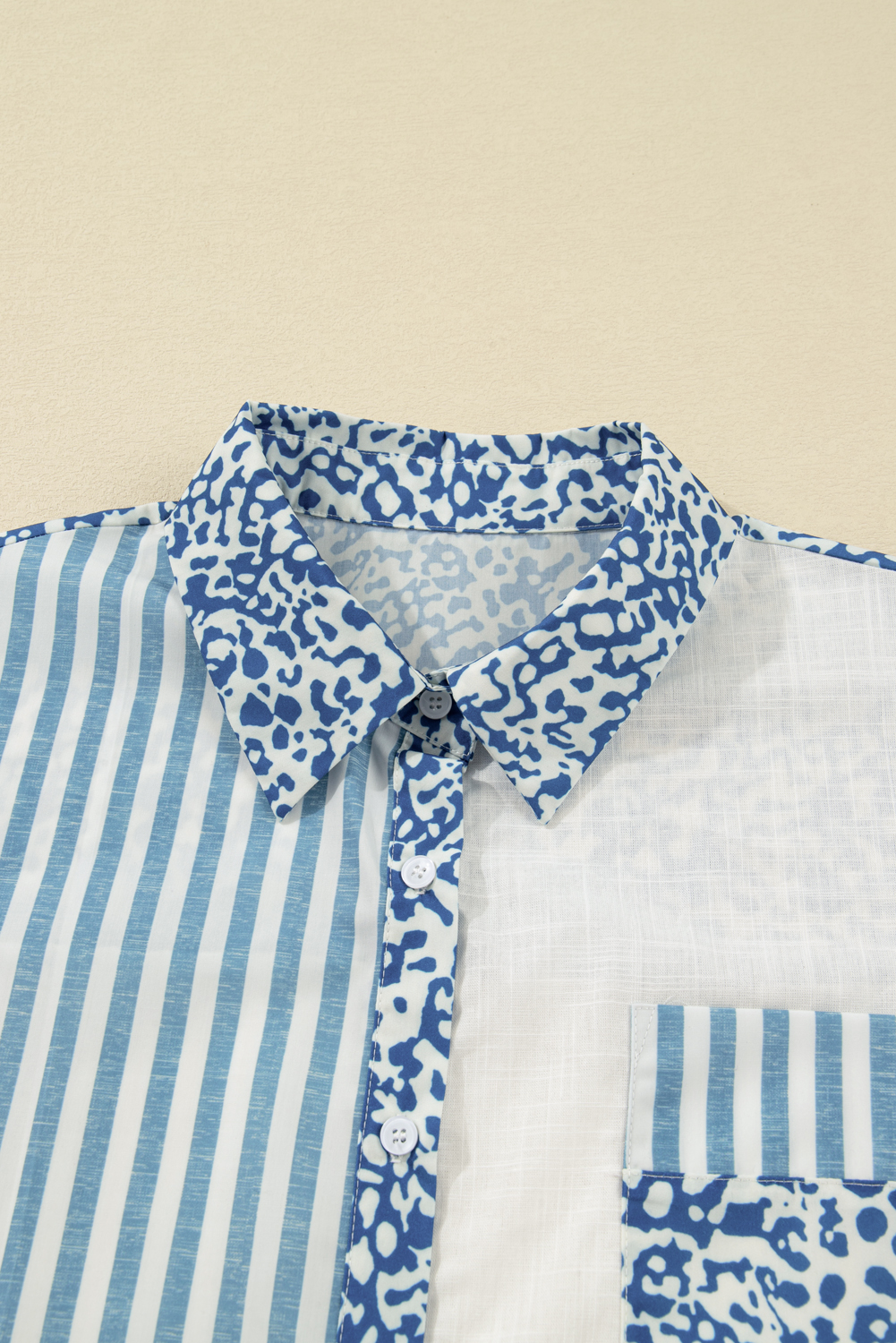 Sky Blue Leopard Striped Western Casual Shirt