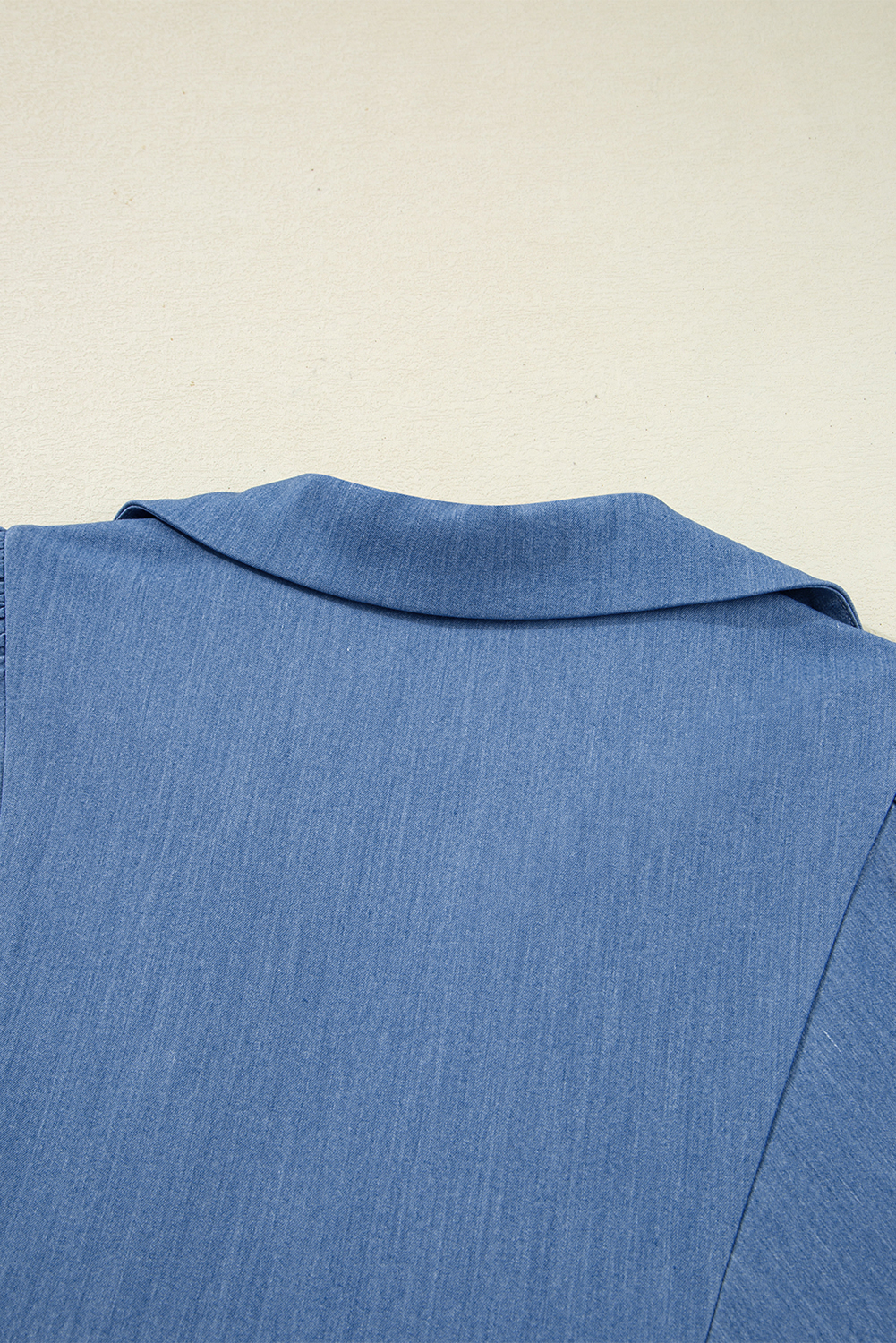 Dusk Blue Lace Ric Rac 3/4 Puff Sleeve Collared Babydoll Blouse