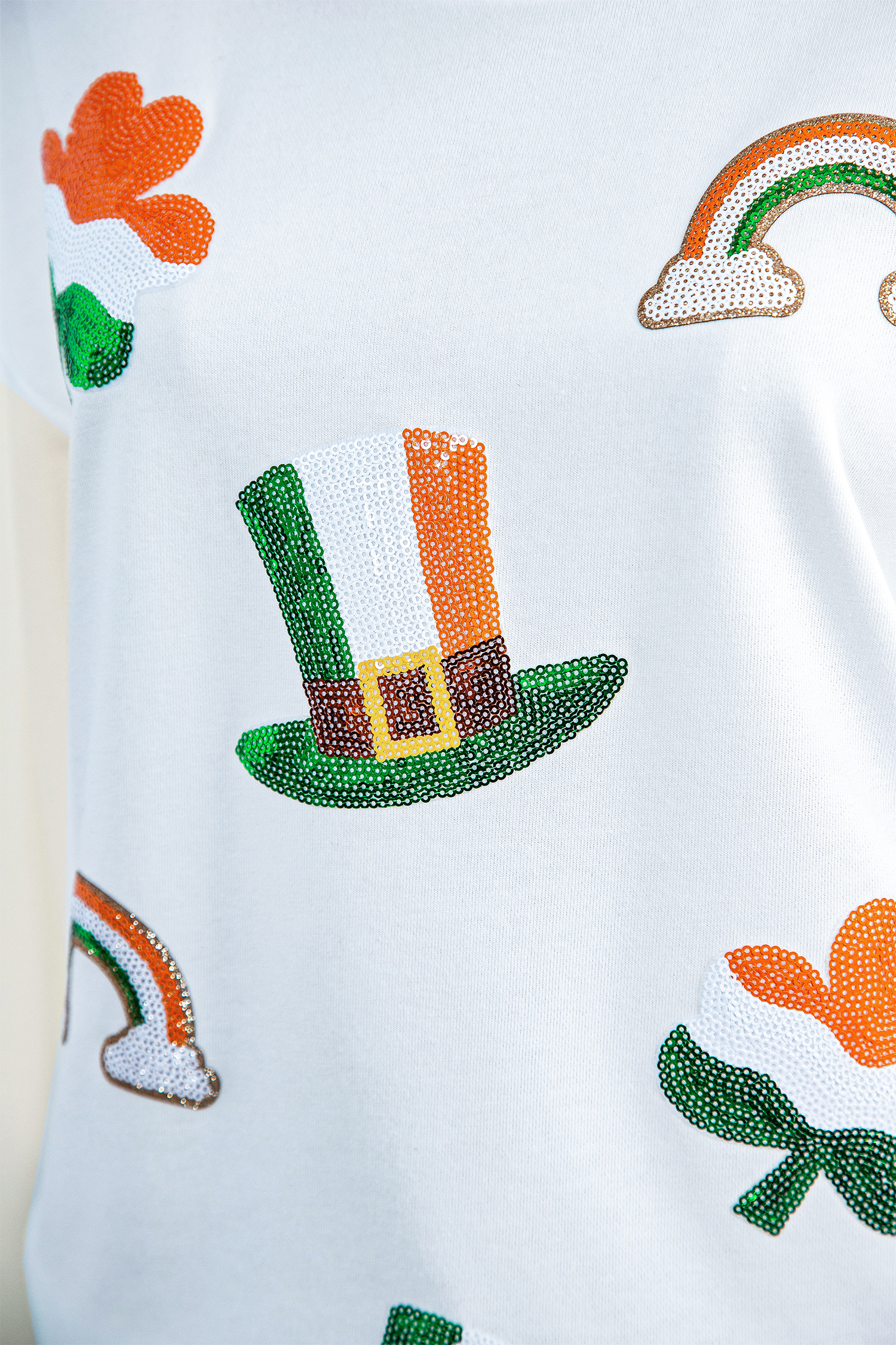 White LUCKY Clover Embroidered Long Sleeve Top