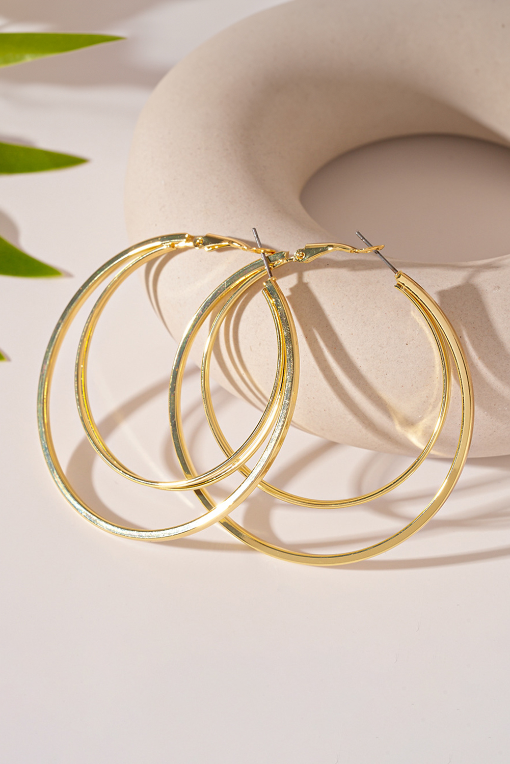 Gold Large Plated Double Hoop Earrings