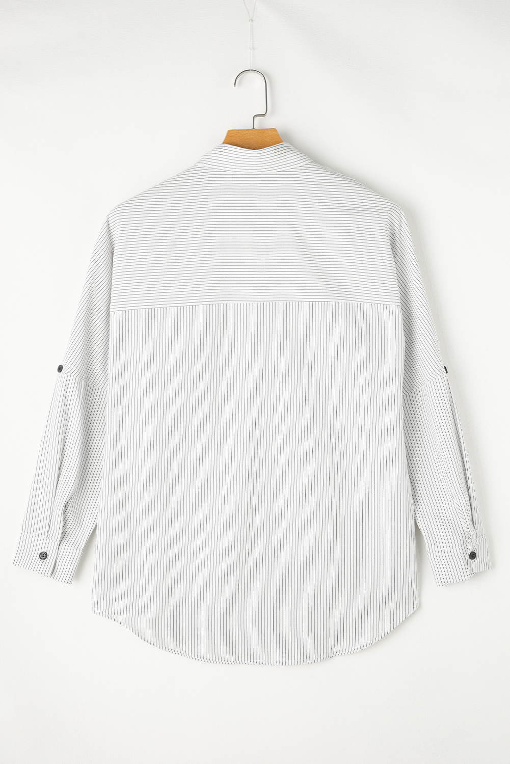 DEAR-LOVER Stripe Roll-tab Sleeve Pocketed Long Shirt