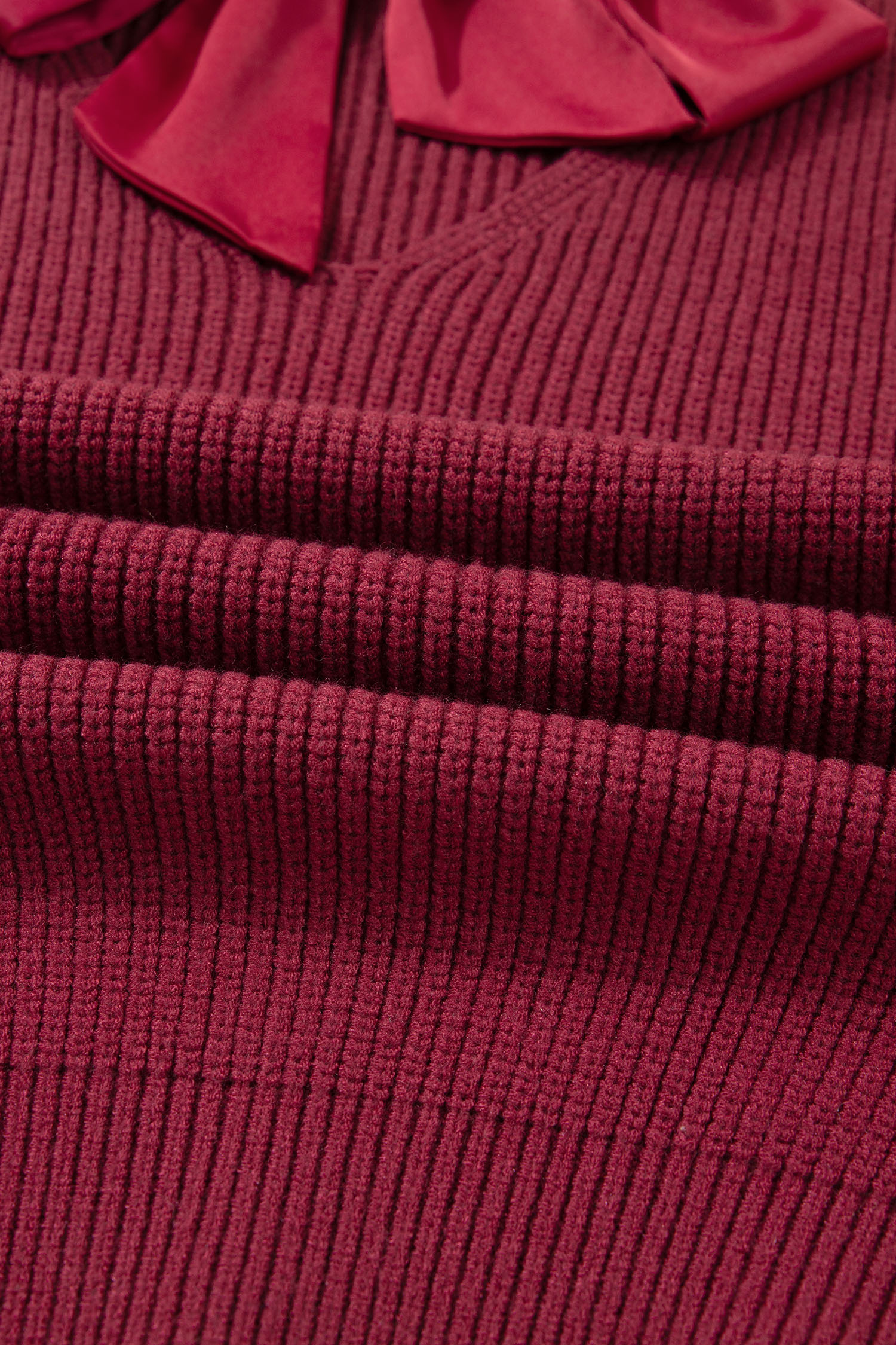 Black Ribbed Knit Ribbon Knot Backless Drop Shoulder Sweater