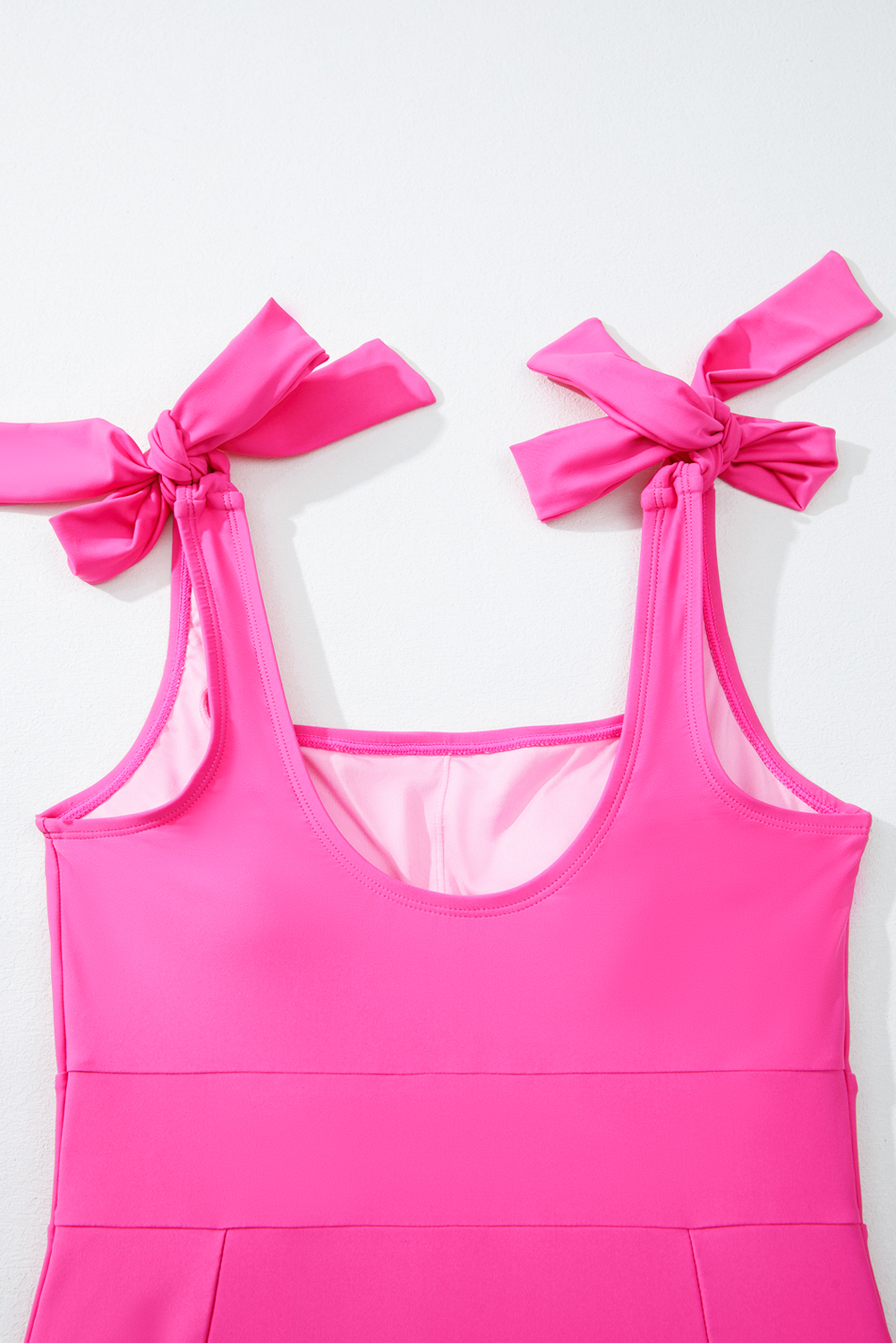 Dearlovers Rose Red Square Neck Knotted Shoulder Open Back One Piece Swimsuit